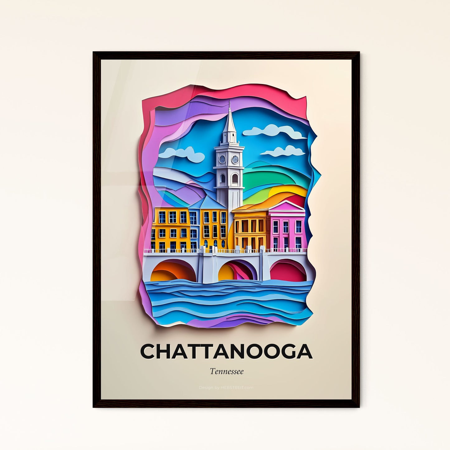 Vivid Chattanooga, Tennessee - a paper cut of a city with a clock tower