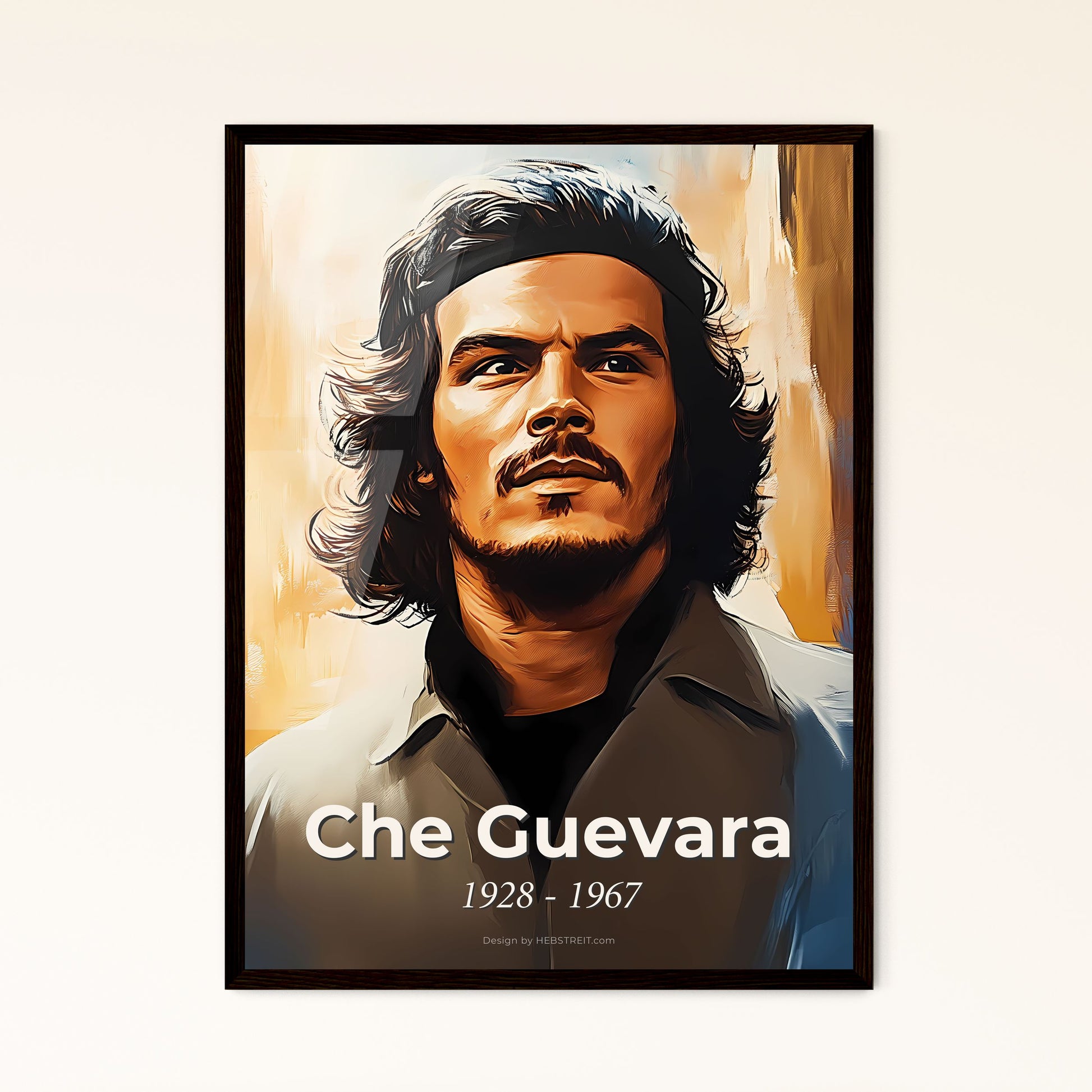 Portrait of Che Guevara, 1928 - 1967. Impressionistic painting of a man with a headband.