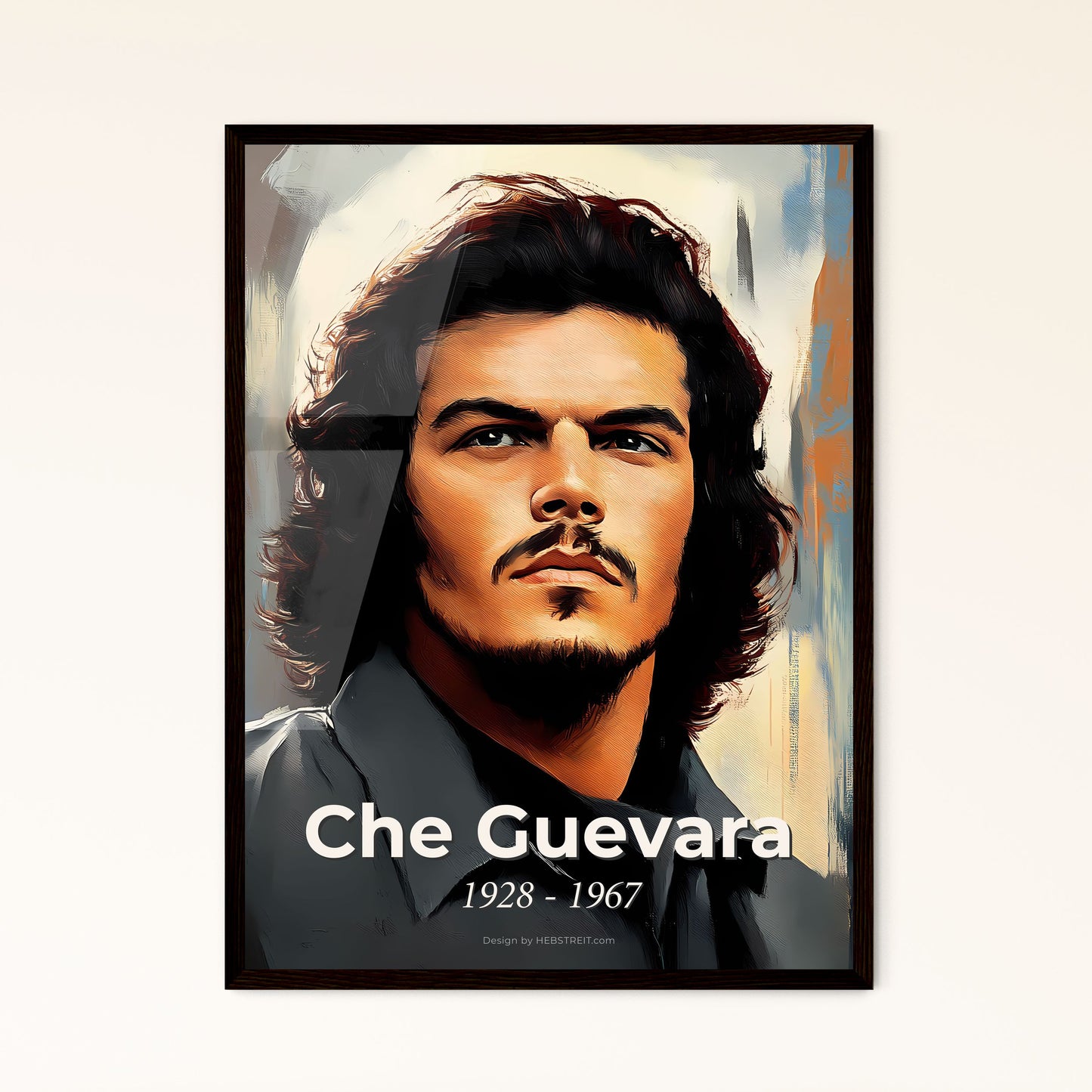 Portrait of Che Guevara, 1928 - 1967. Impressionistic painting of a man with long hair and mustache.