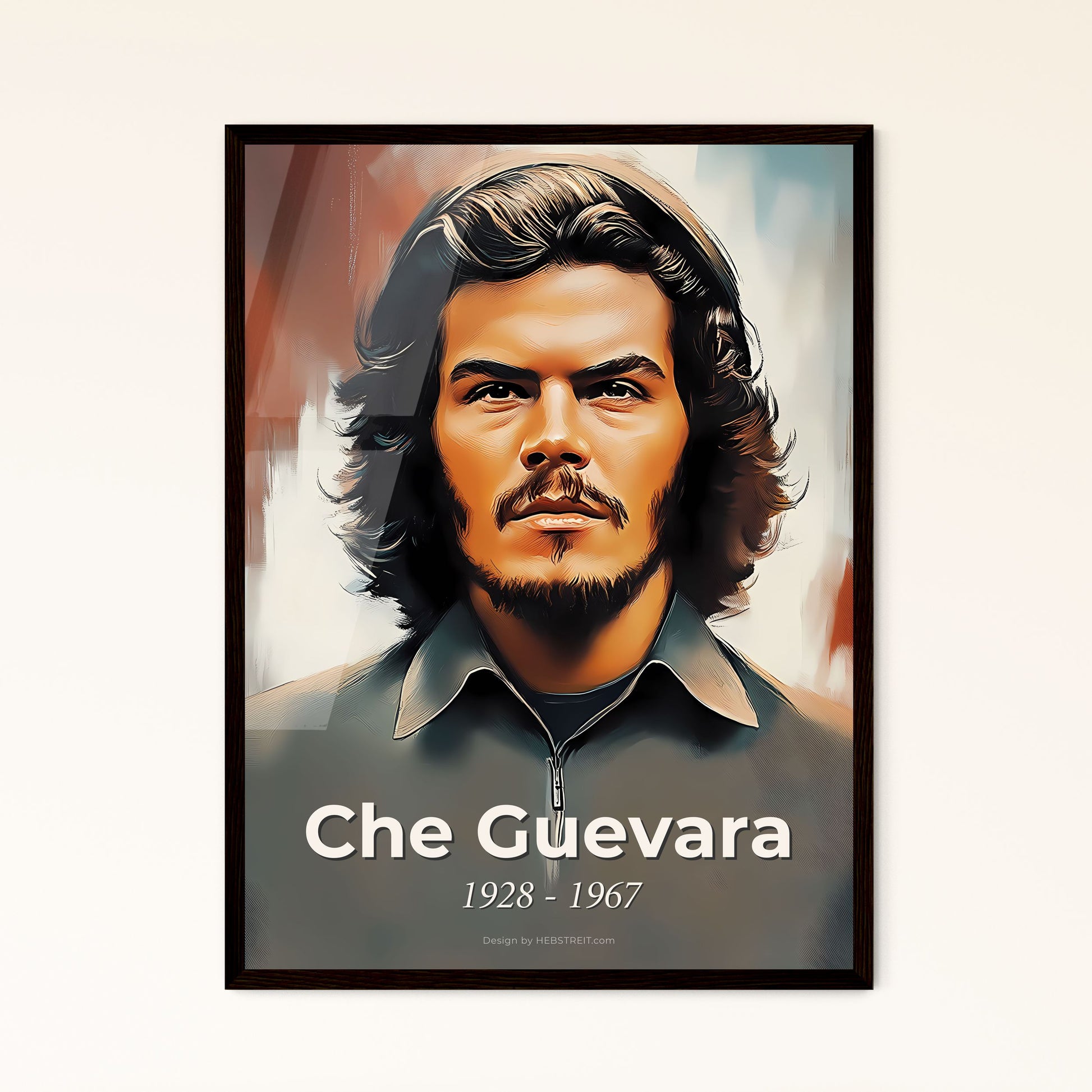 Portrait of Che Guevara, 1928 - 1967. Impressionistic painting of a man with long hair and a mustache.