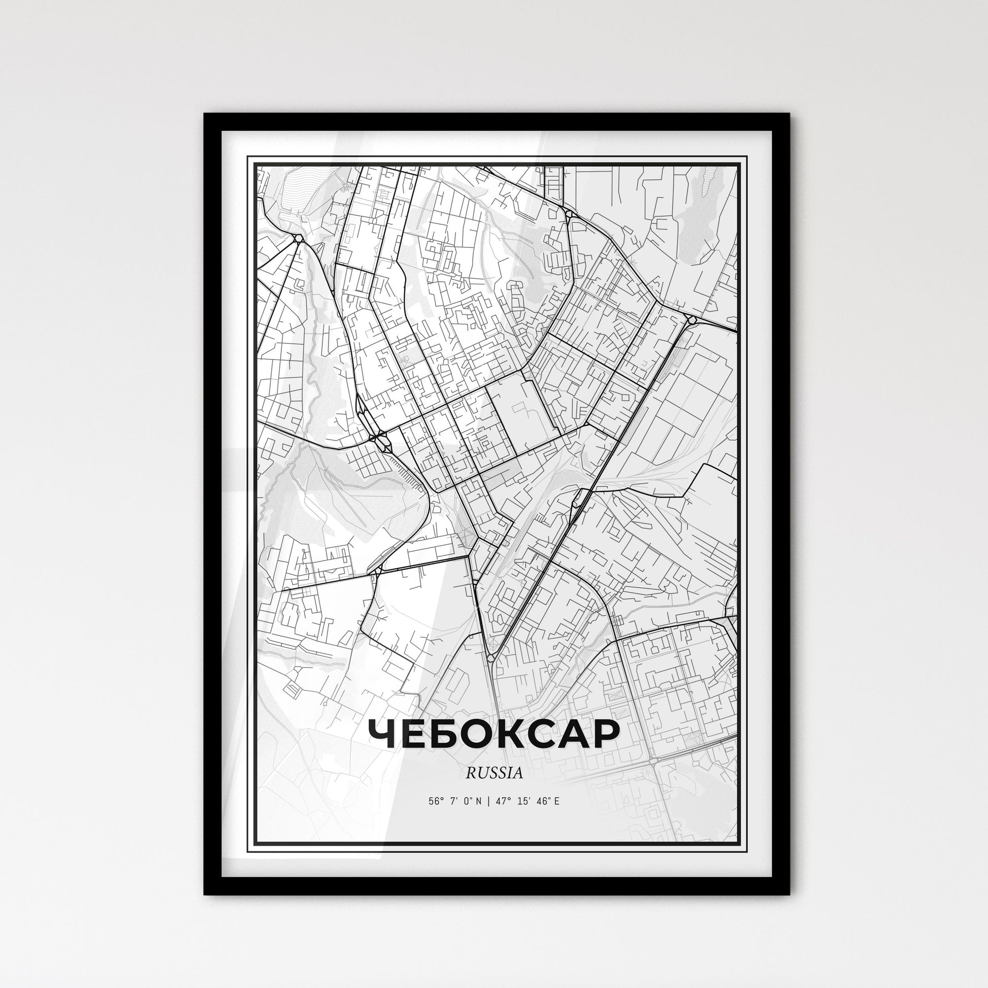 Cheboksary Russia - Scandinavian Style City Map for Modern Home Decor