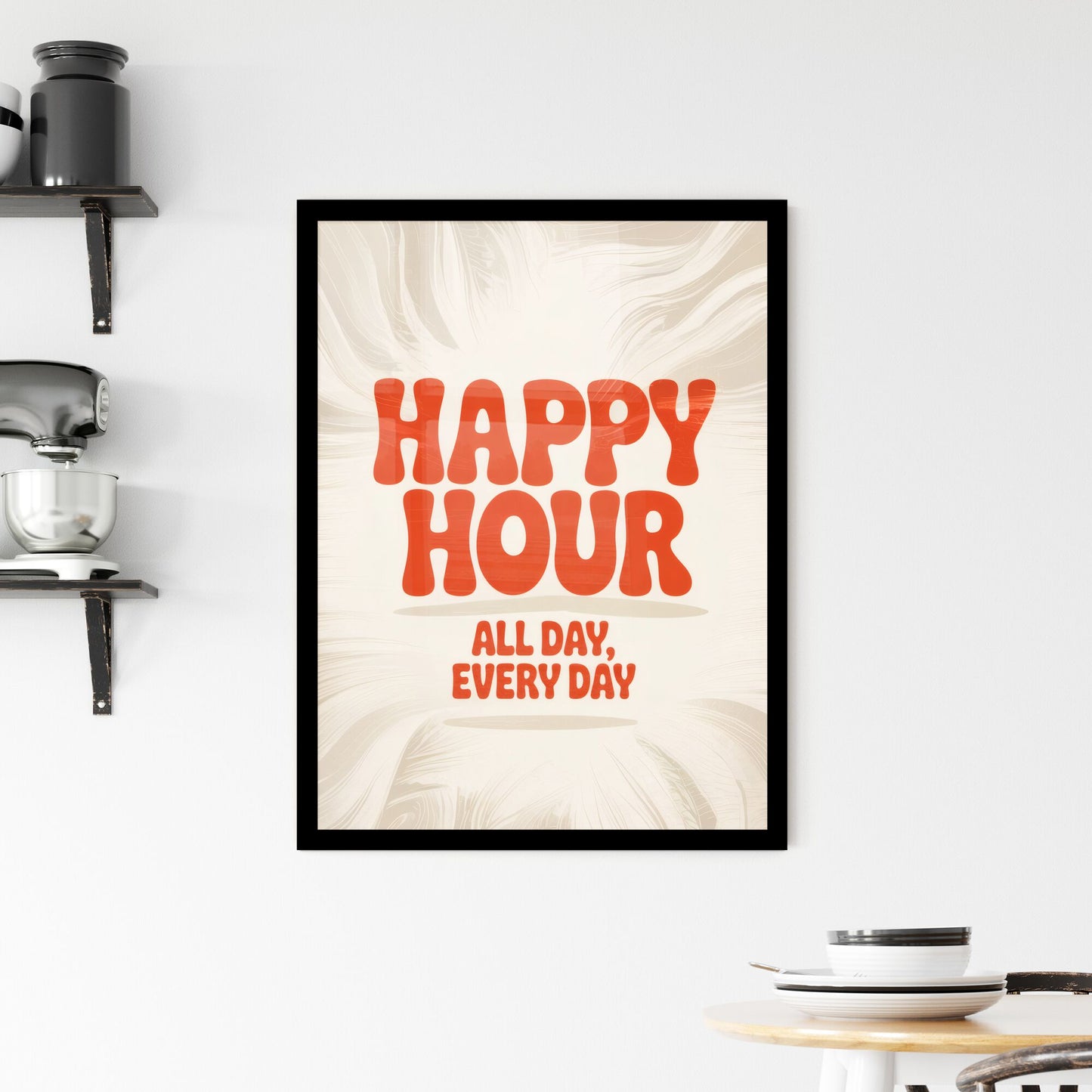 Cheerful Happy Hour Promotion: Enjoy All Day, Every Day for Endless Fun and Relaxation. Framed Print