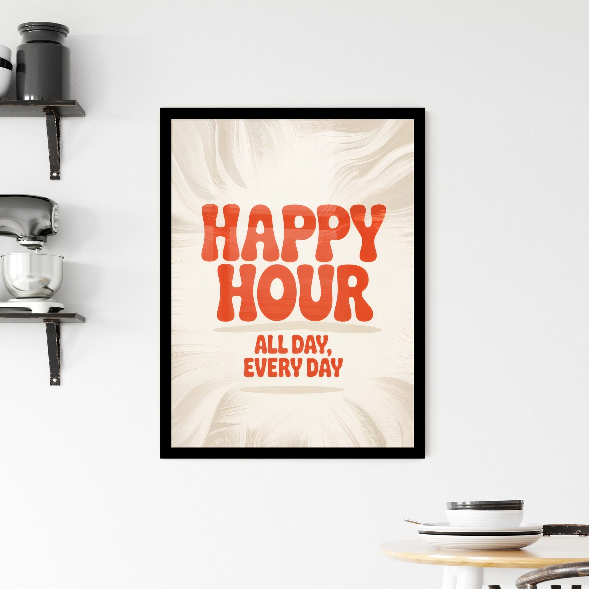 Cheerful Happy Hour Promotion: Enjoy All Day, Every Day for Endless Fun and Relaxation. Framed Print