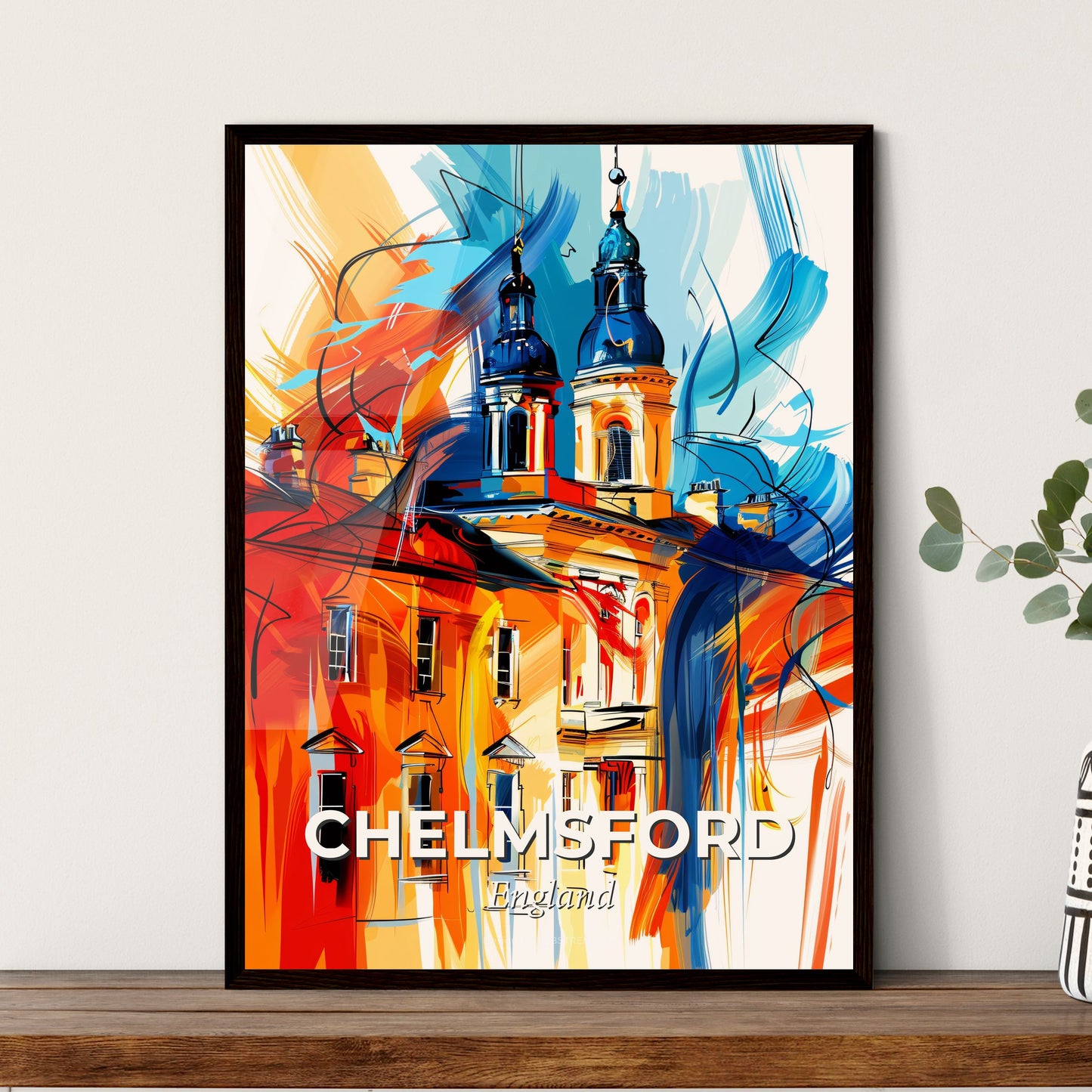 Vibrant Chelmsford, England - A Painting Of A Building With A Colorful Background