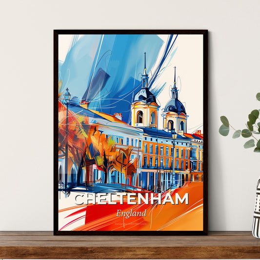 Vibrant Cheltenham, England - A Painting Of A Skyline With A Colorful Building