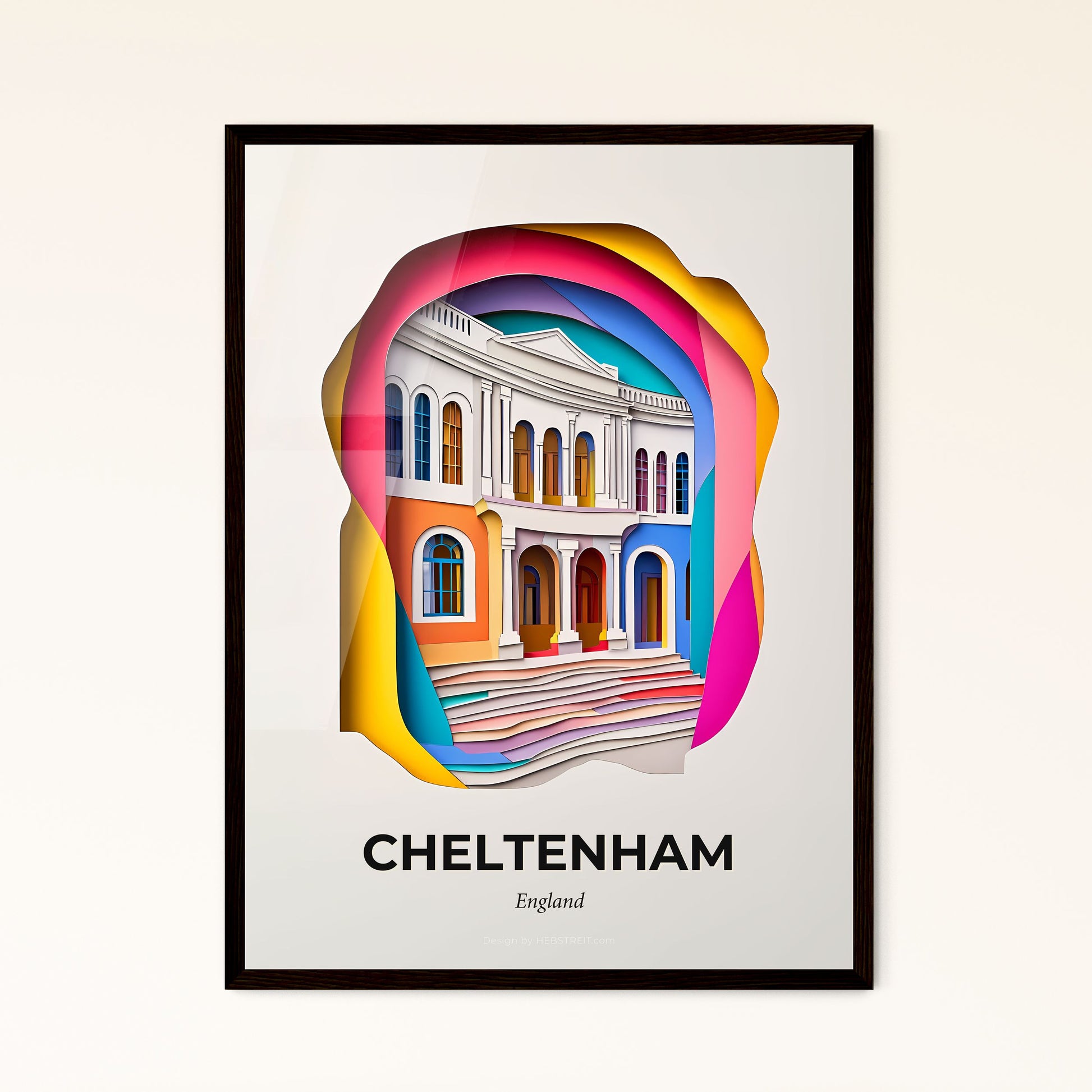 Vivid Cheltenham, England - a building with a rainbow colored arch in the middle