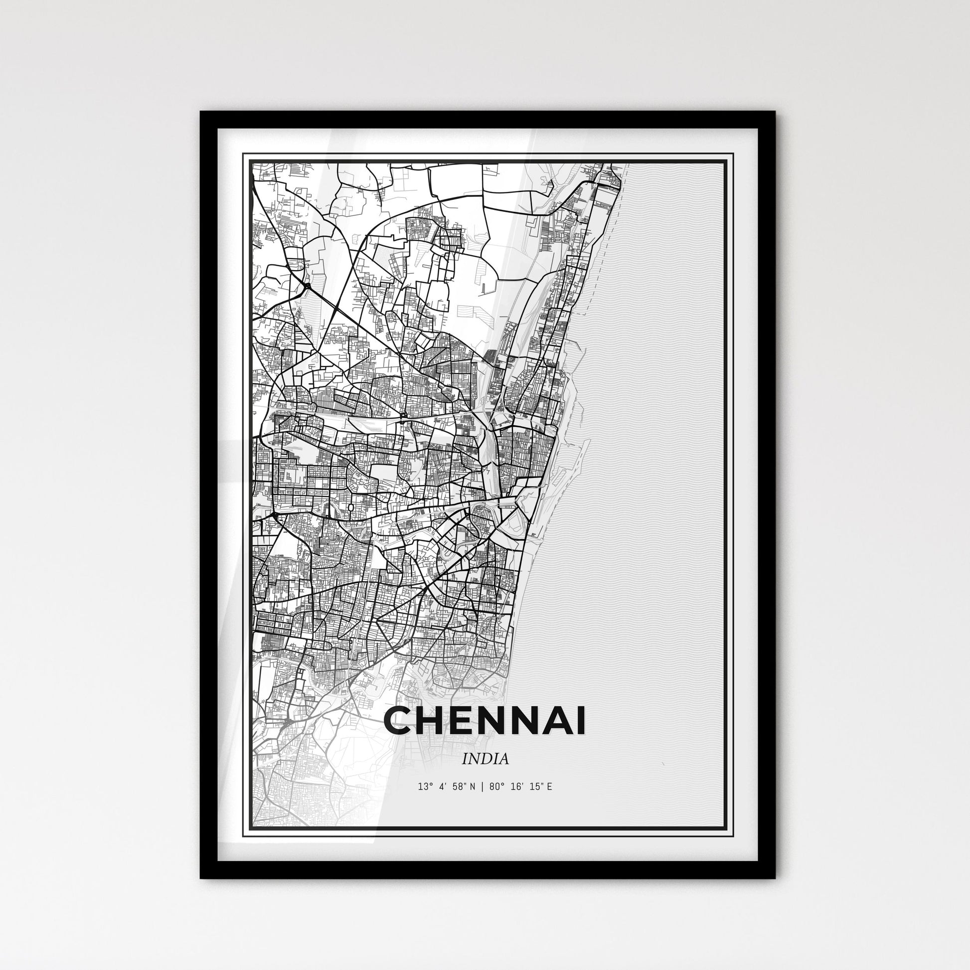 Chennai India - Scandinavian Style City Map for Modern Home Decor