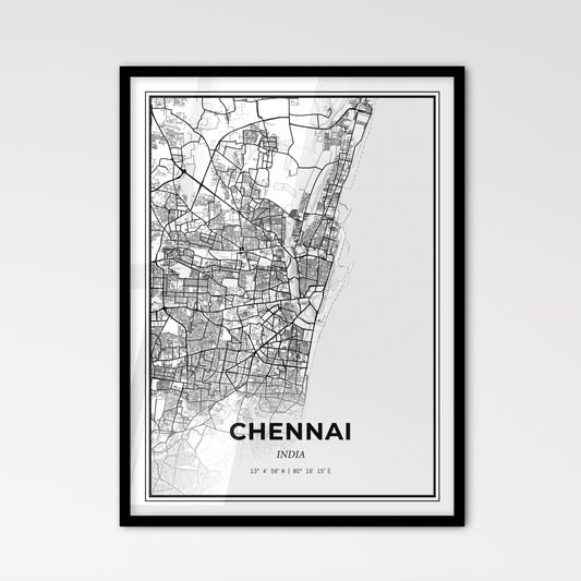 Chennai India - Scandinavian Style City Map for Modern Home Decor