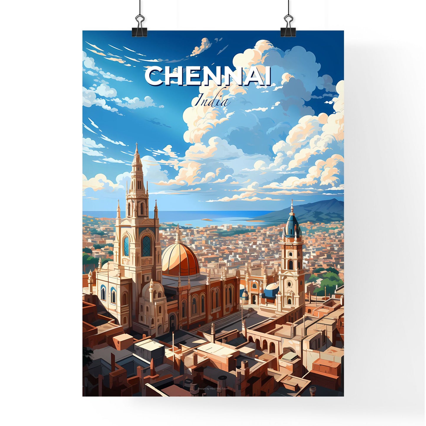 Vibrant Chennai Painting: Large Building with Dome and Towers, City Skyline Default Title