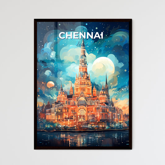 Vibrant Chennai Skyline Art Featuring Tower Building and Moon Default Title