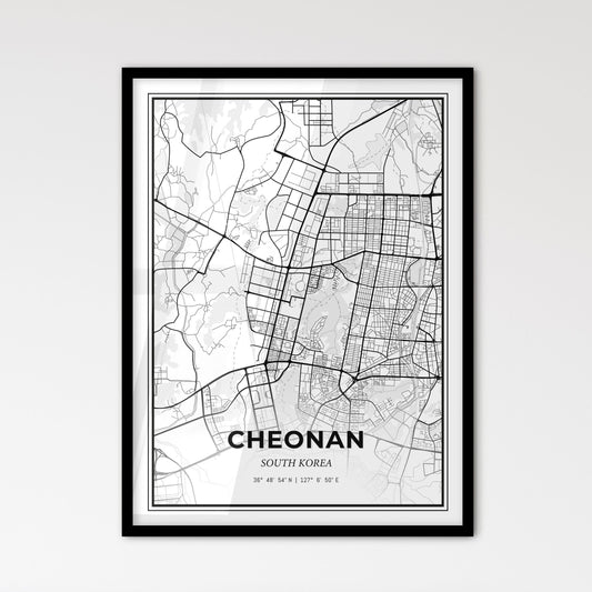 Cheonan South Korea - Scandinavian Style City Map for Modern Home Decor