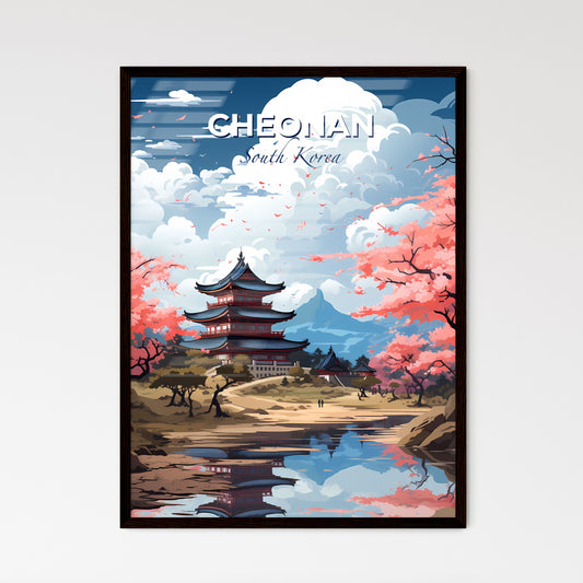 Cheonan South Korea Pink Trees Cityscape Traditional Painting Pagoda Skyline Oriental Art Default Title