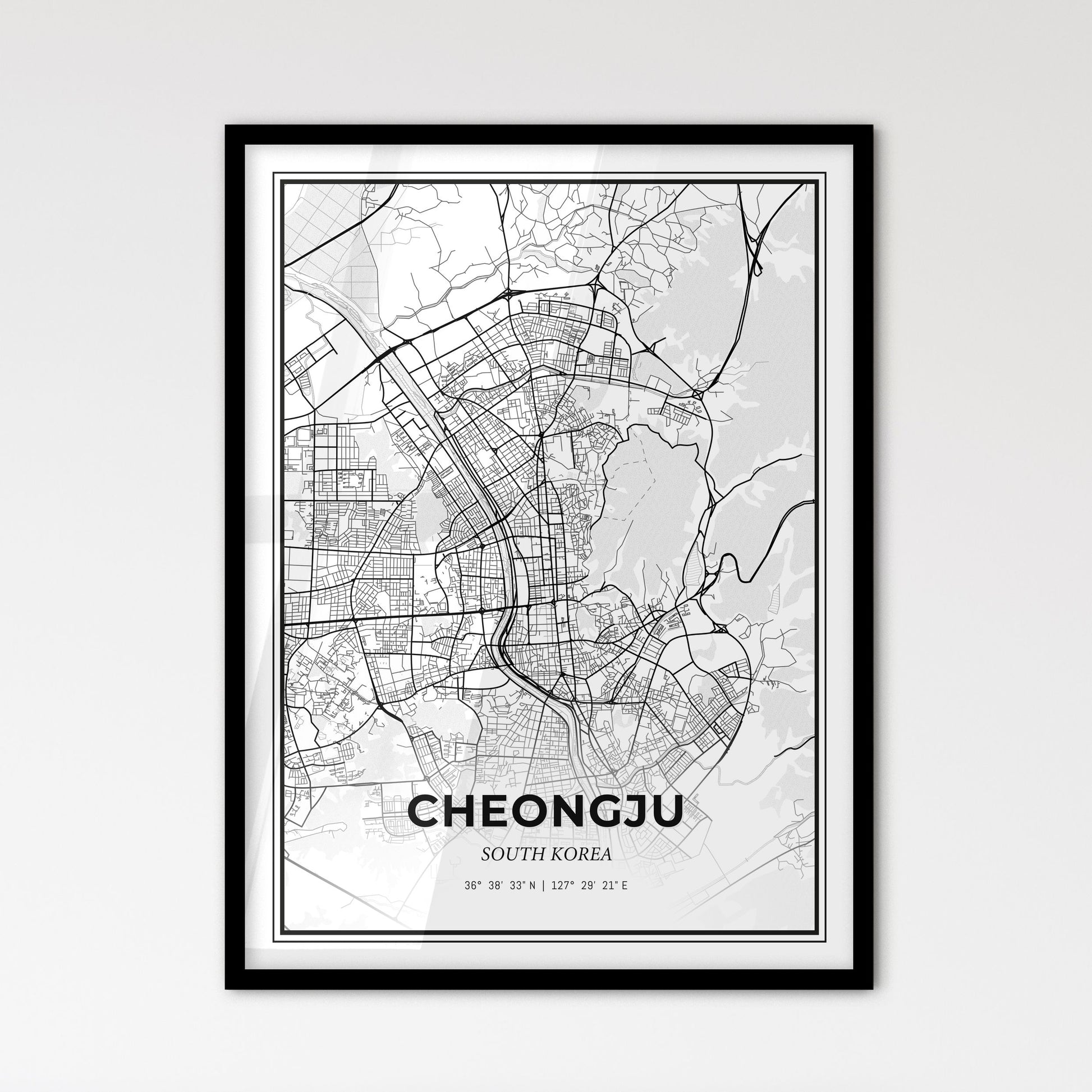 Cheongju South Korea - Scandinavian Style City Map for Modern Home Decor