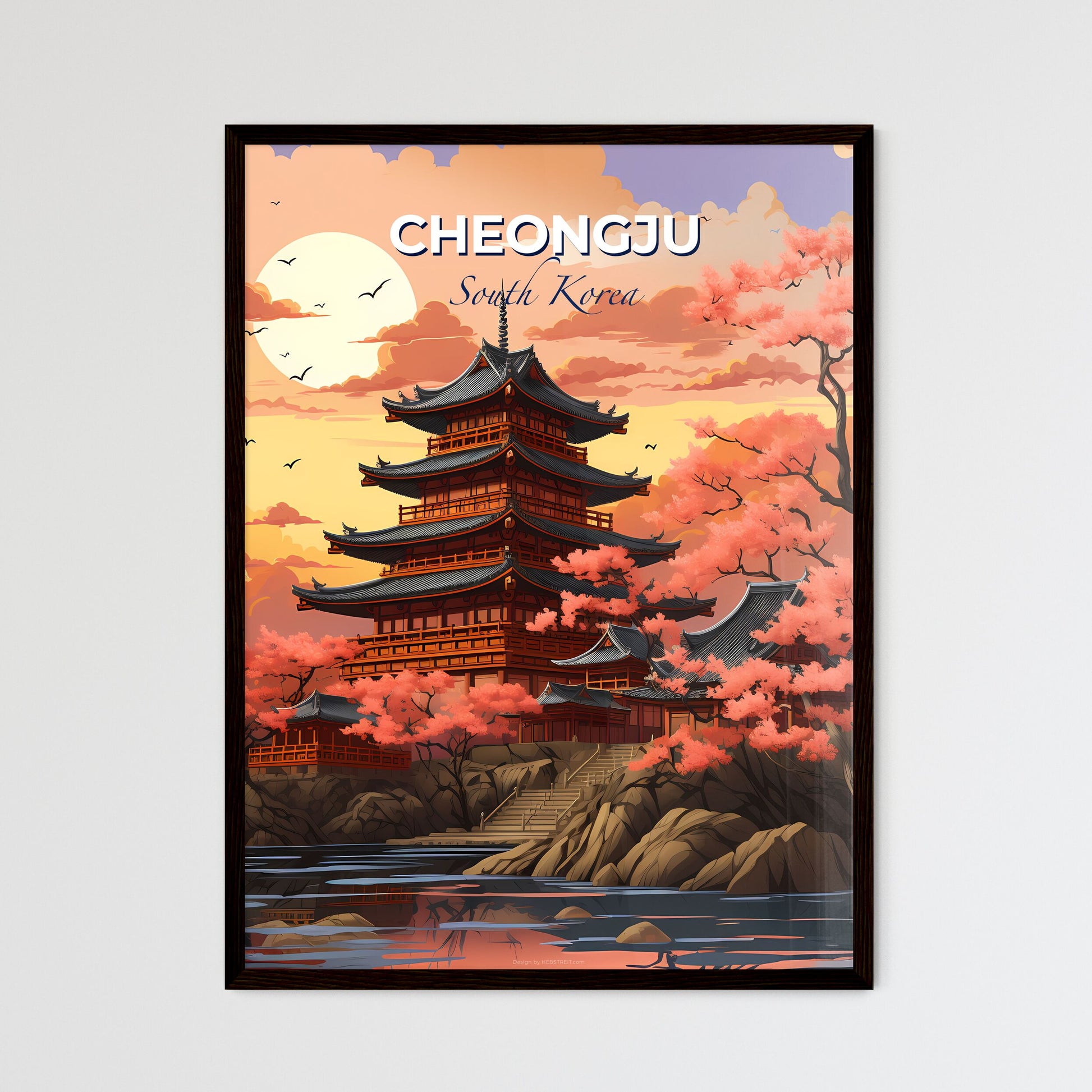 South Korean Pagoda Panorama Vibrant Pastel Painting Blossom Art Default Title