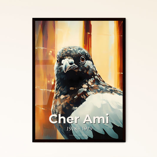 Portrait of Cher Ami, 1918 - 1919. Impressionistic painting of a bird looking at the camera.