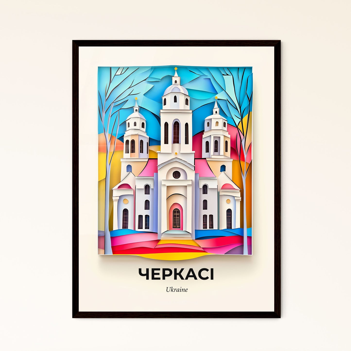 Vivid Cherkasy, Ukraine - a painting of a church with a cross on top