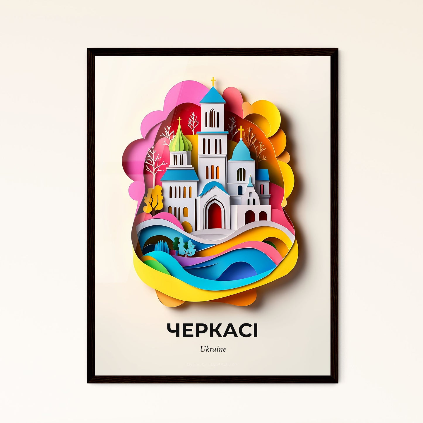 Vivid Cherkasy, Ukraine - a paper cut of a castle with a rainbow