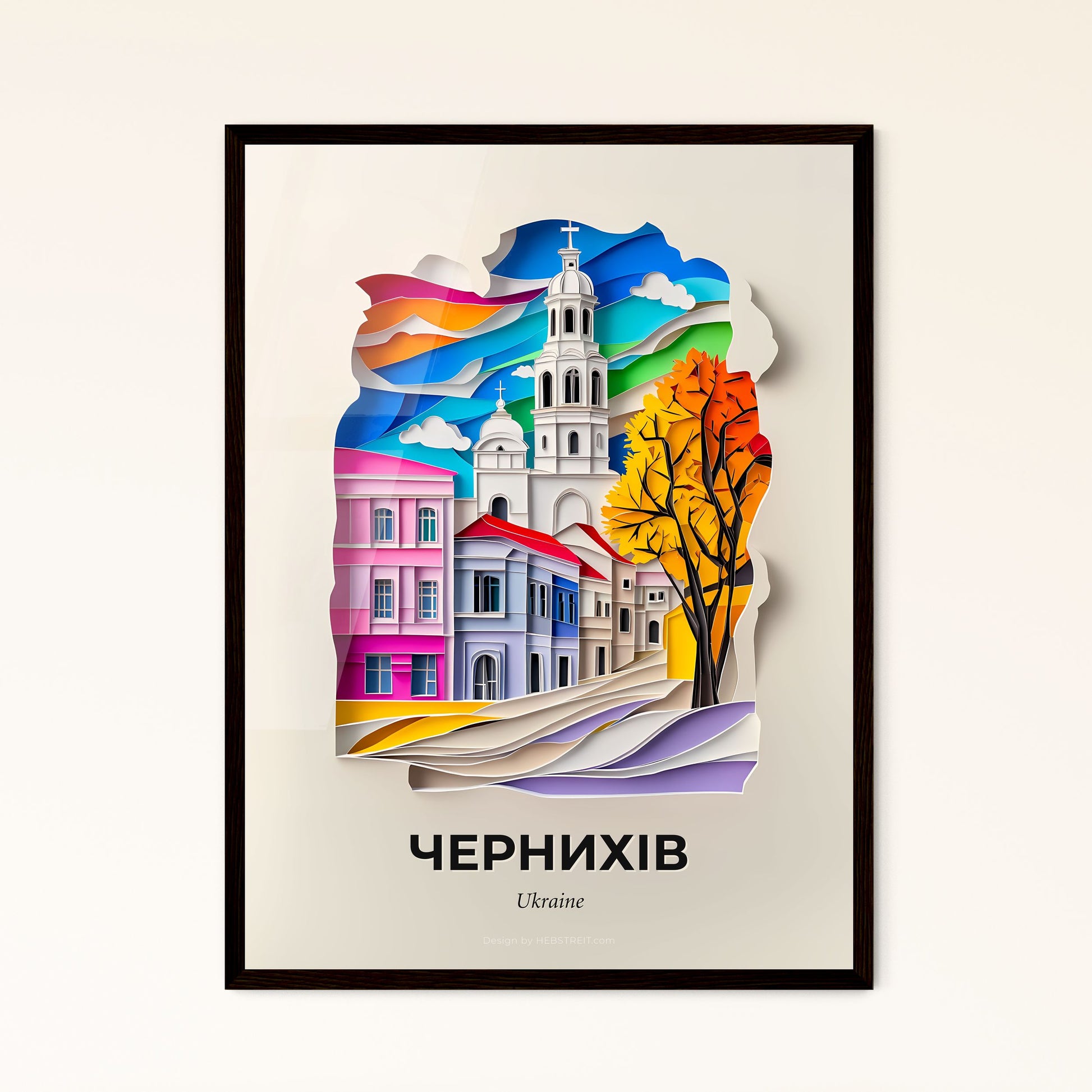 Vivid Chernihiv, Ukraine - a paper cut of a church and a tree