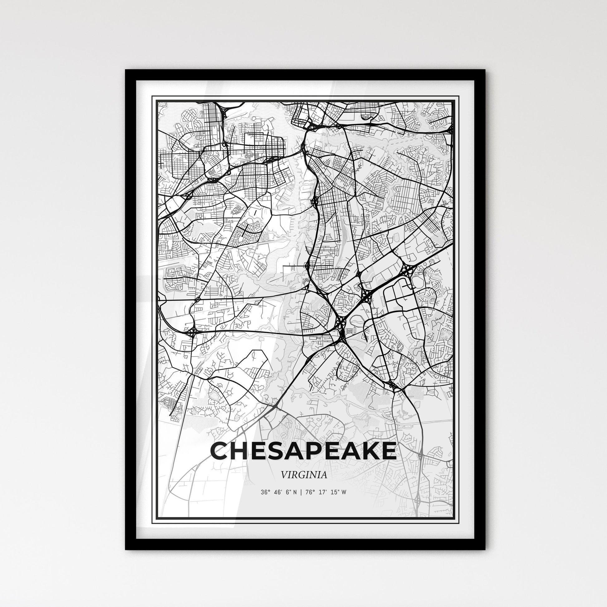 Chesapeake Virginia - Scandinavian Style City Map for Modern Home Decor