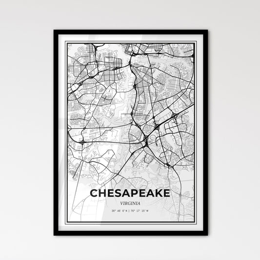 Chesapeake Virginia - Scandinavian Style City Map for Modern Home Decor