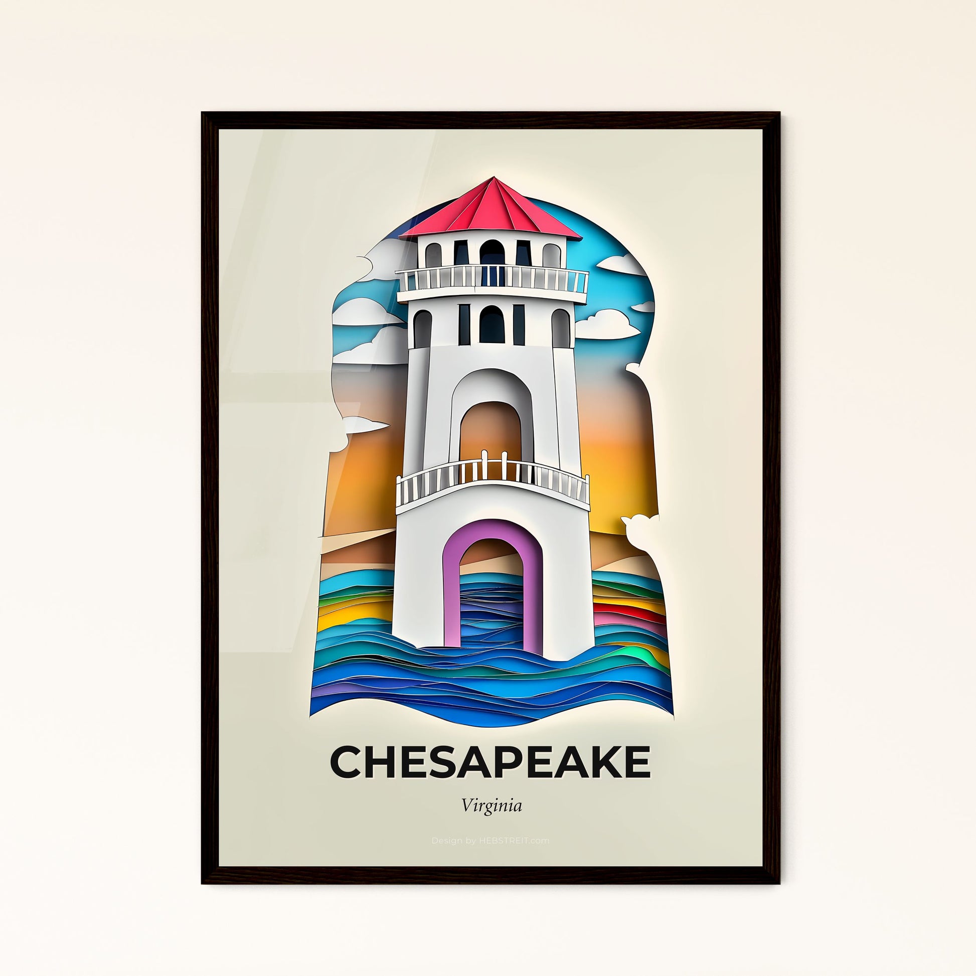 Vivid Chesapeake, Virginia - a paper cut of a lighthouse with a red roof