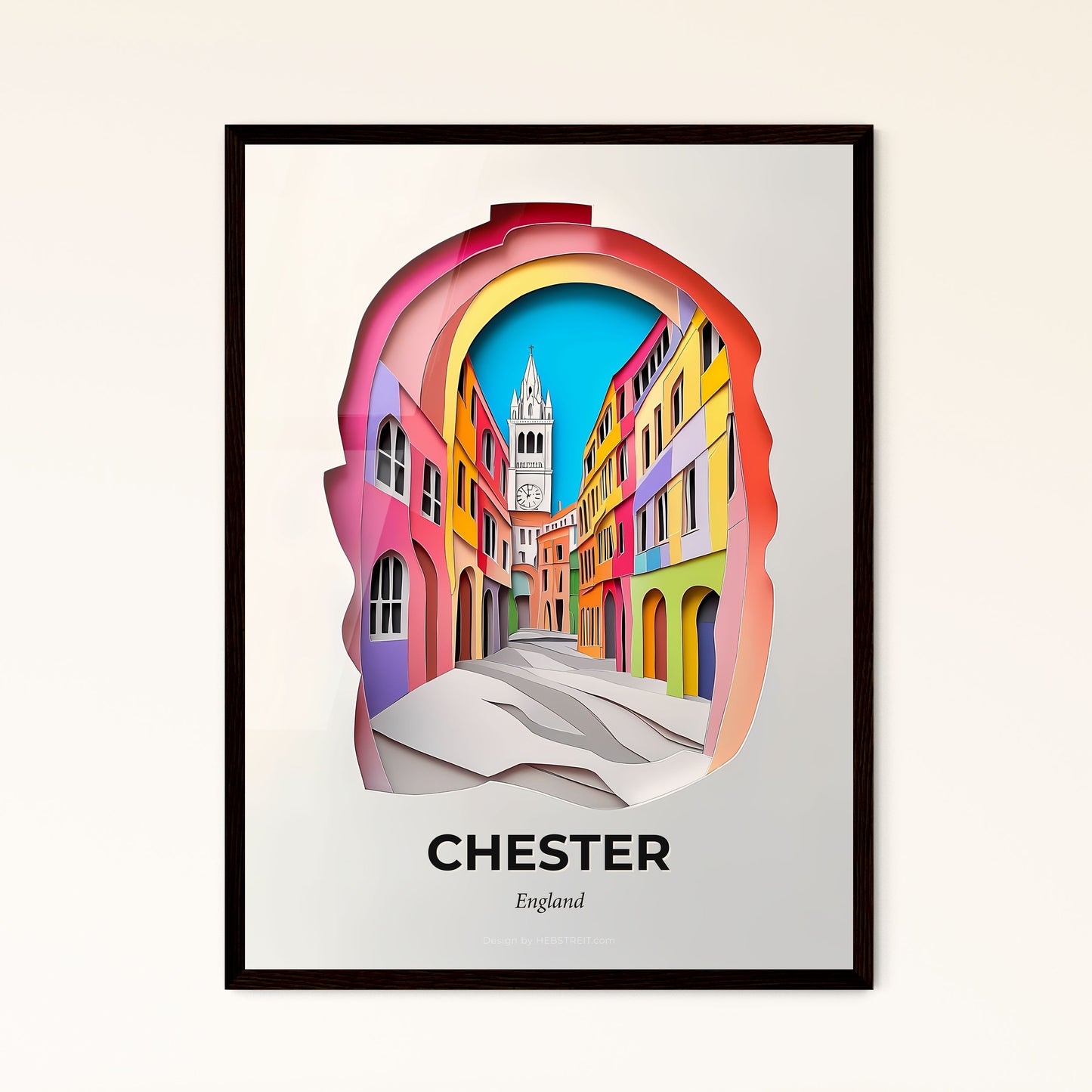 Vivid Chester, England - a paper cut of a street with a clock tower