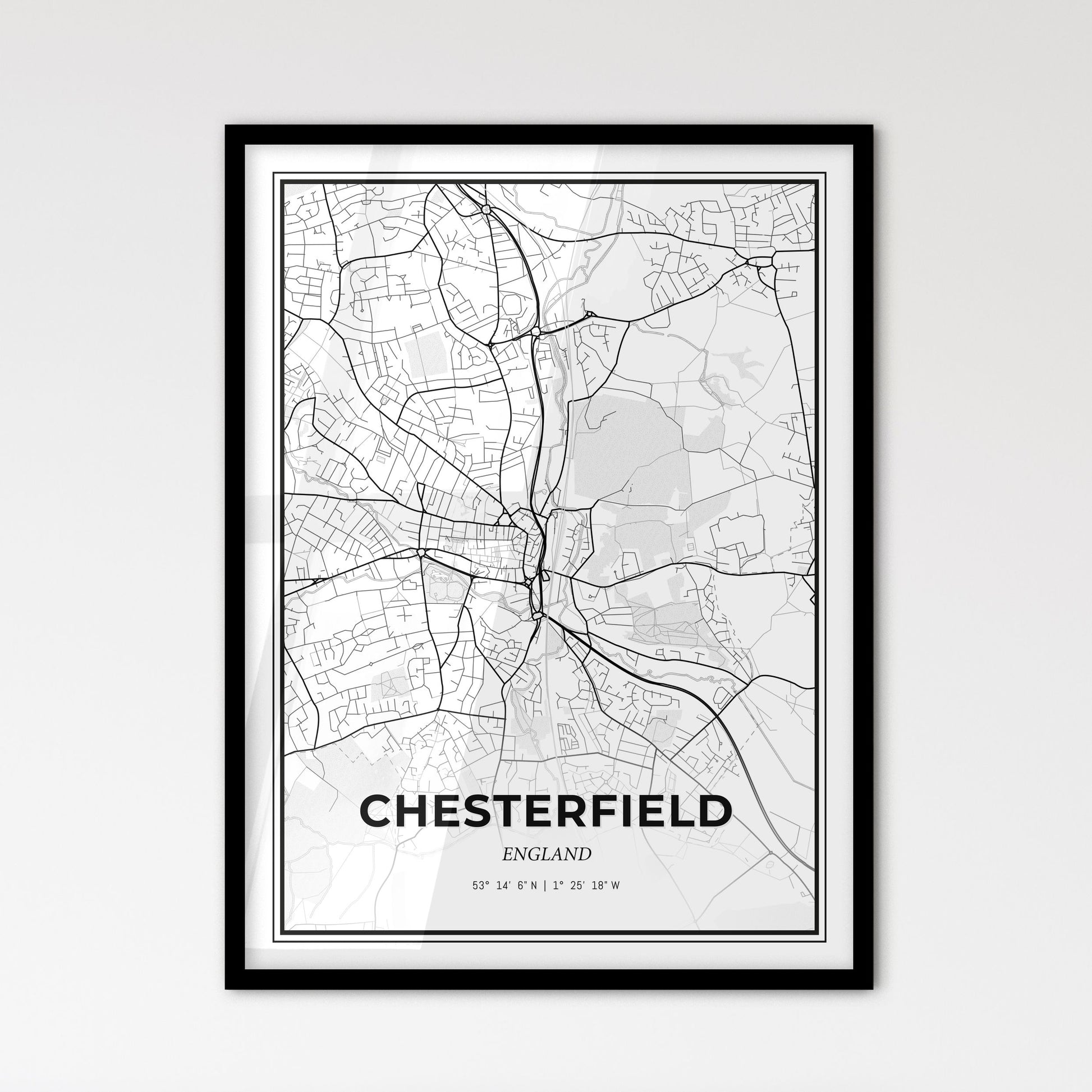 Chesterfield England - Scandinavian Style City Map for Modern Home Decor