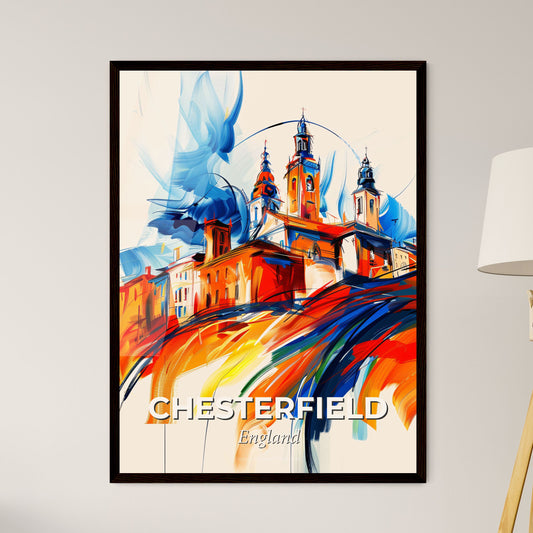 Vibrant Chesterfield, England - A Painting Of A Building With Towers And A Blue And Orange Paint