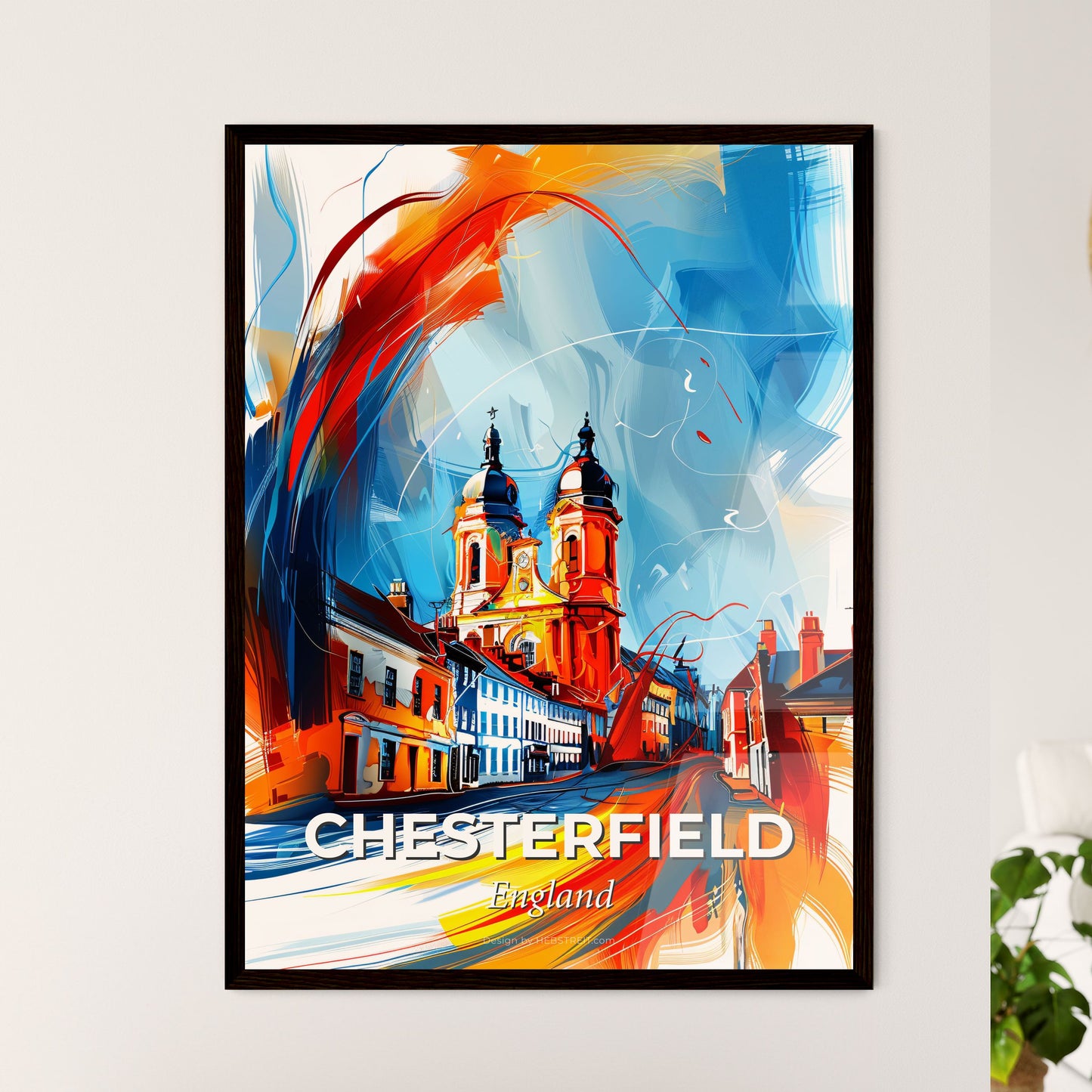 Vibrant Chesterfield, England - A Painting Of A Building With A Colorful Background