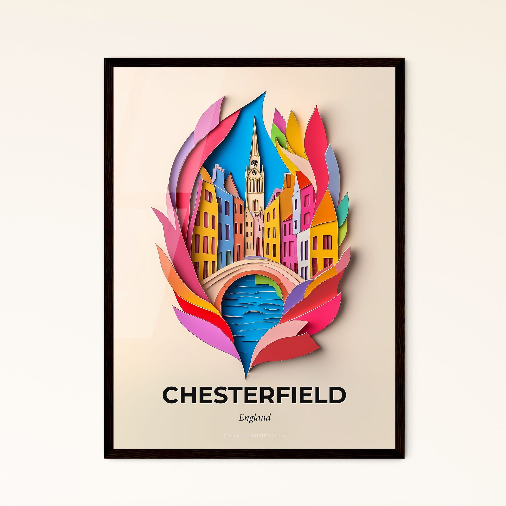 Vivid Chesterfield, England - a paper cut of a city with a bridge