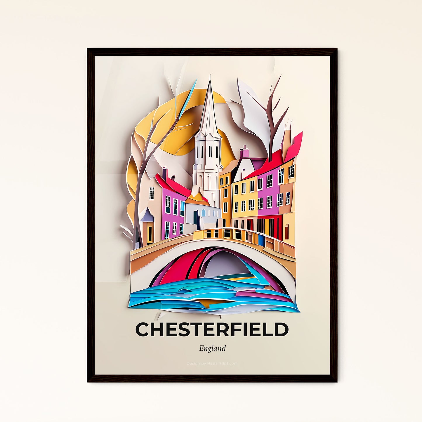 Vivid Chesterfield, England - a paper cut of a city with a bridge