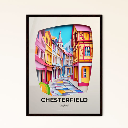 Vivid Chesterfield, England - a paper cut of a colorful street with a umbrella