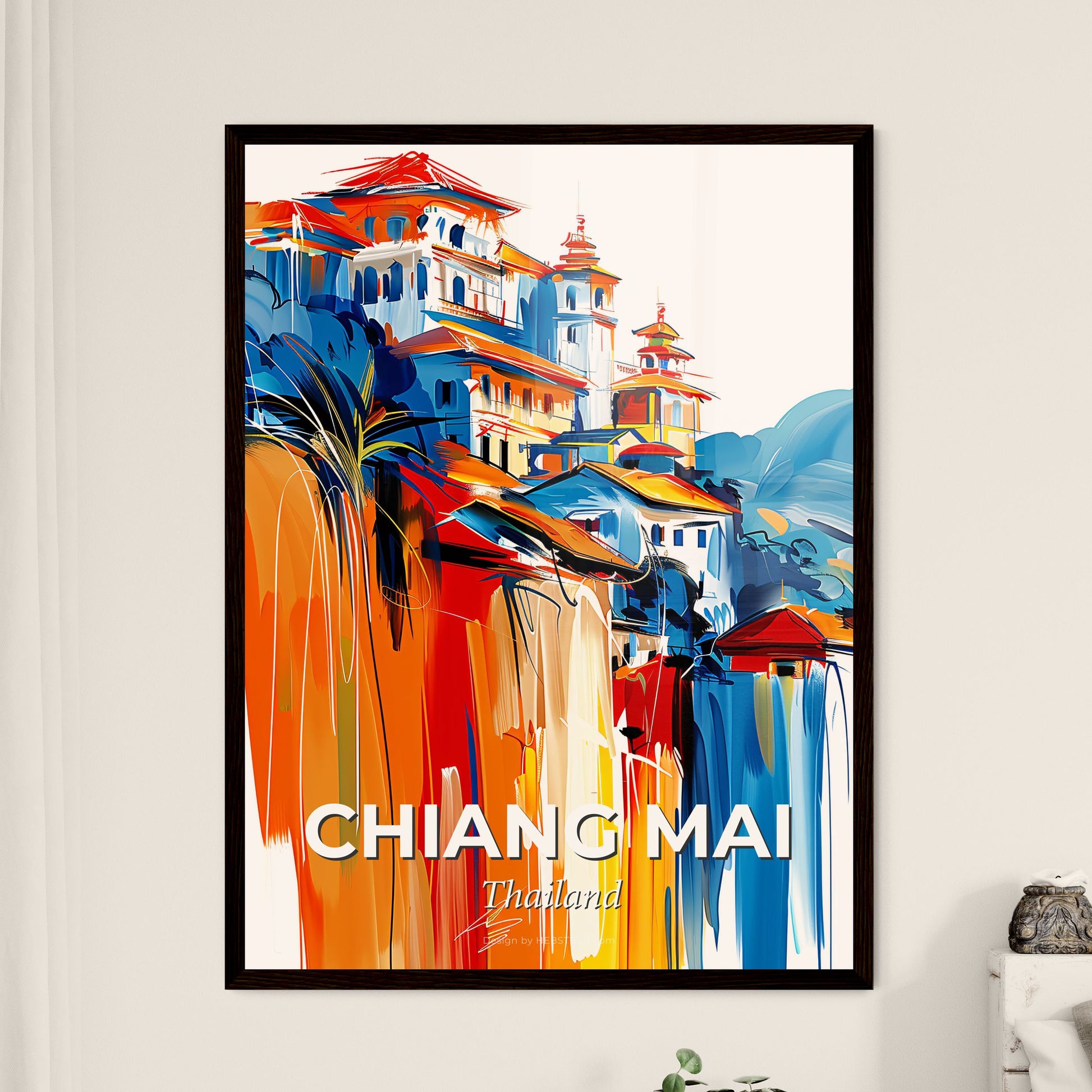 Vibrant Chiang Mai, Thailand - A Painting Of A Building On A Cliff