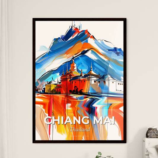 Vibrant Chiang Mai, Thailand - A Painting Of A Mountain And Buildings