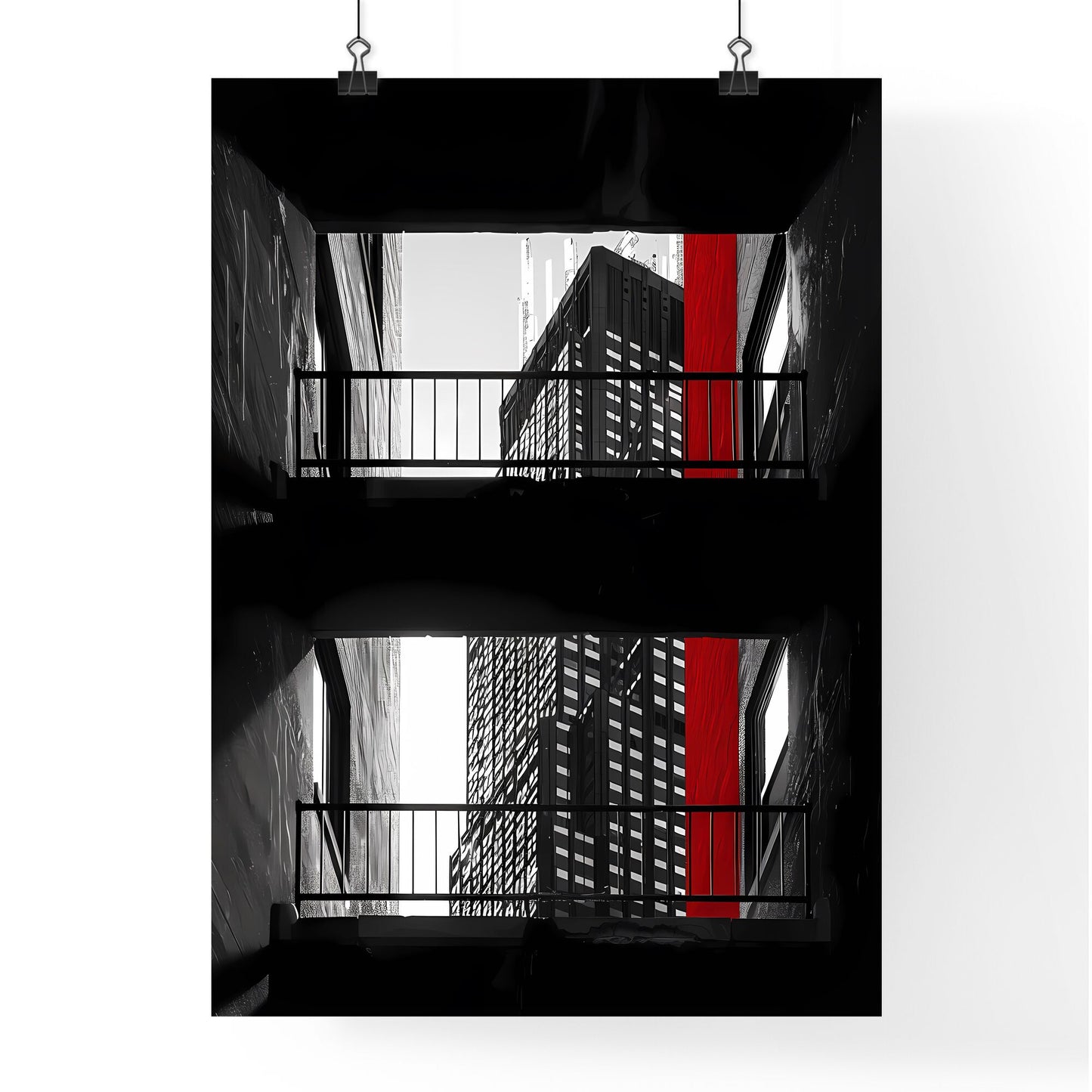Bauhaus-Inspired Architecture: Black and White Photo with Red Stripe and Artistic Focus Default Title