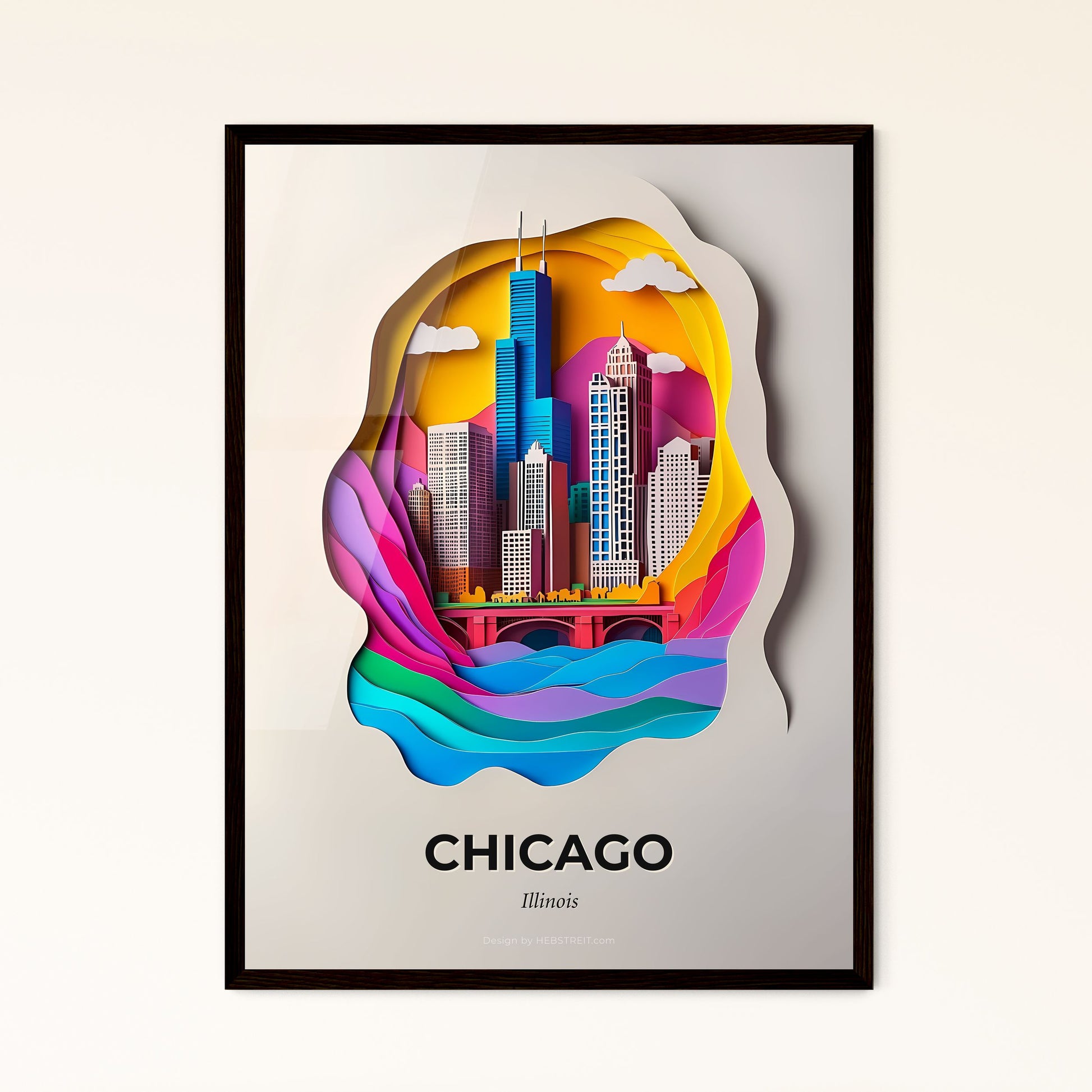 Vivid Chicago, Illinois - a paper cut of a city with a rainbow stream