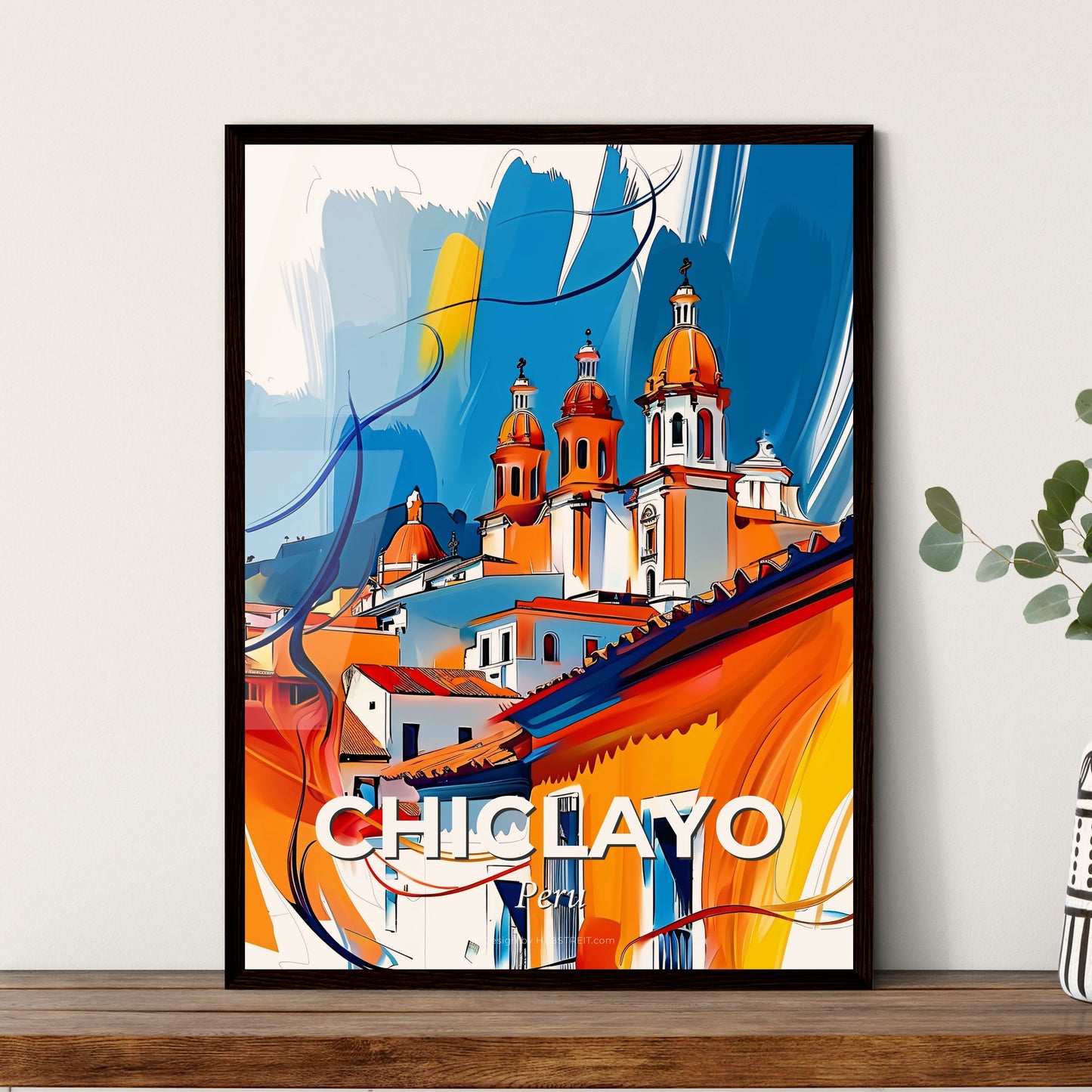 Vibrant Chiclayo, Peru - A Painting Of A Building With A Colorful Background