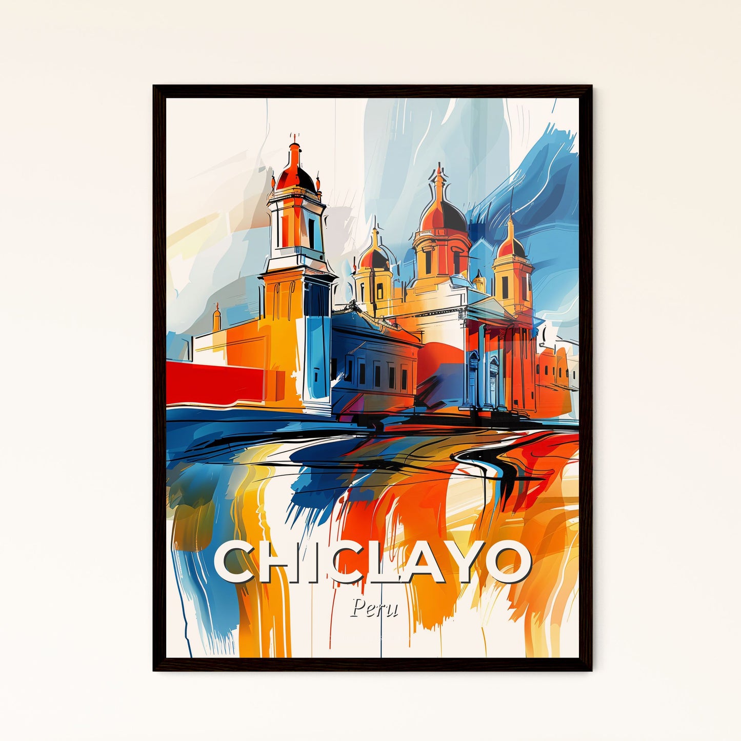 Vibrant Chiclayo, Peru - A Painting Of A Building With Towers And A Blue Sky