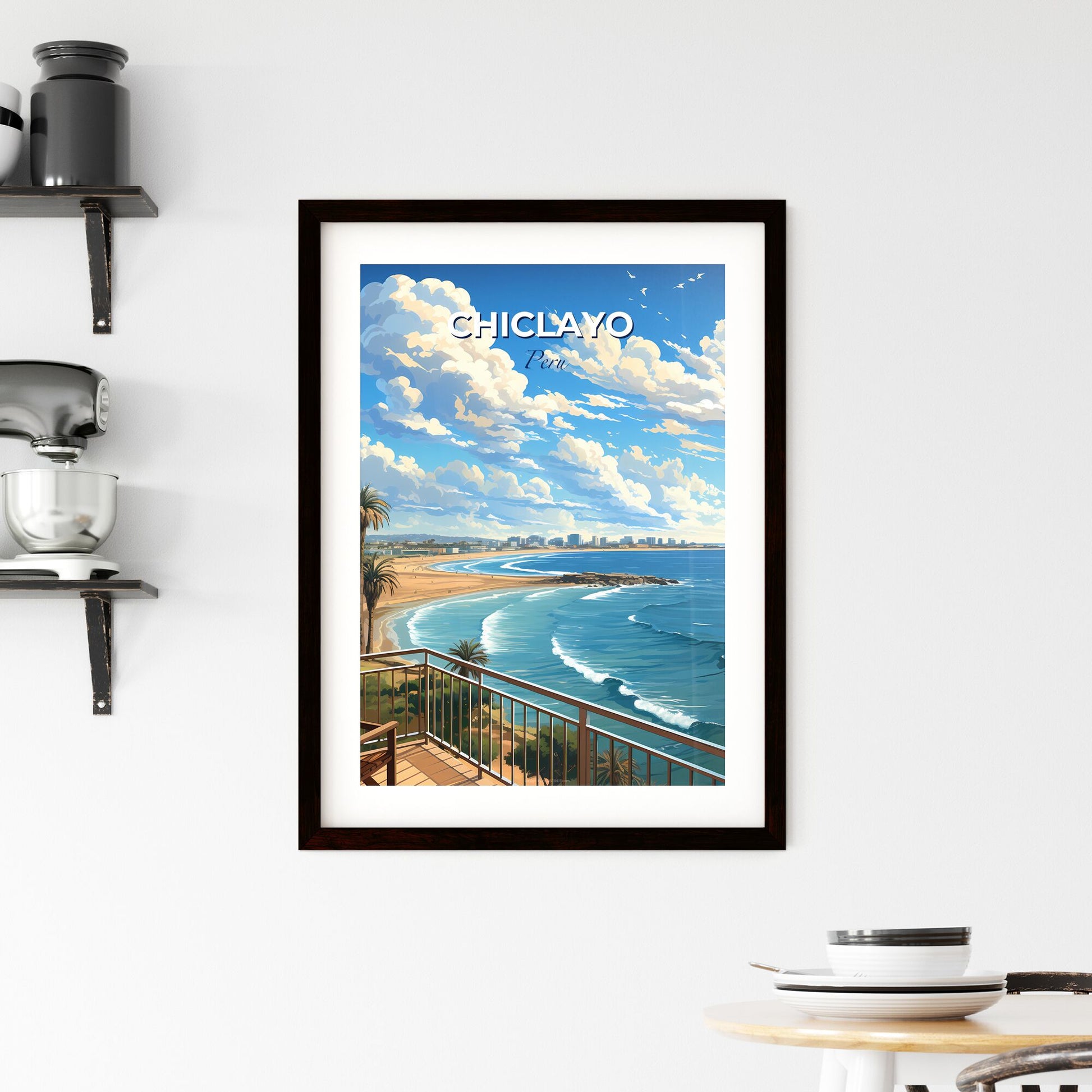 Beach and Palm Trees from Balcony with Vibrant Artistic Chiclayo Peru Skyline View Default Title