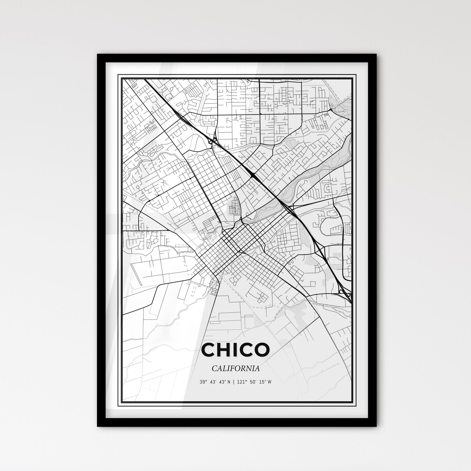 Chico California - Scandinavian Style City Map for Modern Home Decor