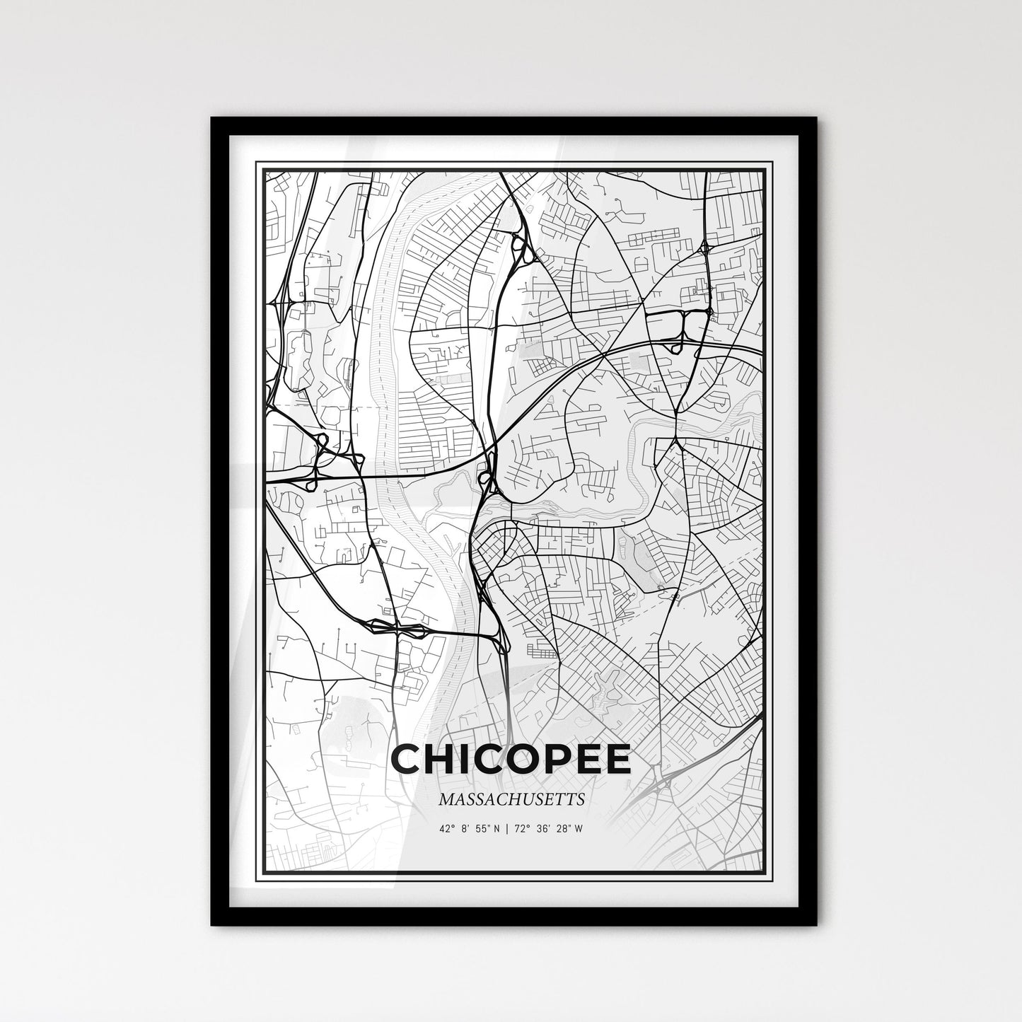 Chicopee Massachusetts - Scandinavian Style City Map for Modern Home Decor