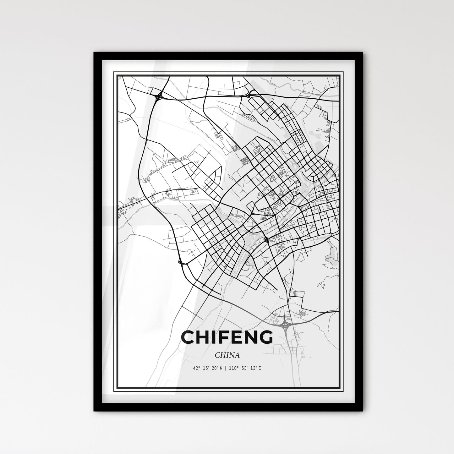 Chifeng China - Scandinavian Style City Map for Modern Home Decor