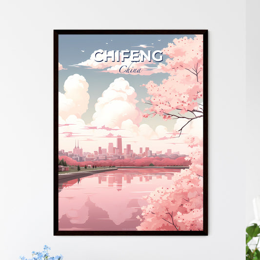 Vibrant Pink Tree in Chifeng China Cityscape Watercolor Artistic Skyline Default Title