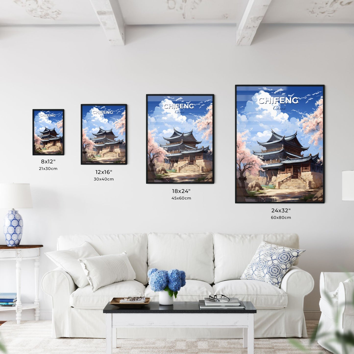 Expressive Artistic Depiction of Chifeng City Skyline with Tower and Blossoms Default Title