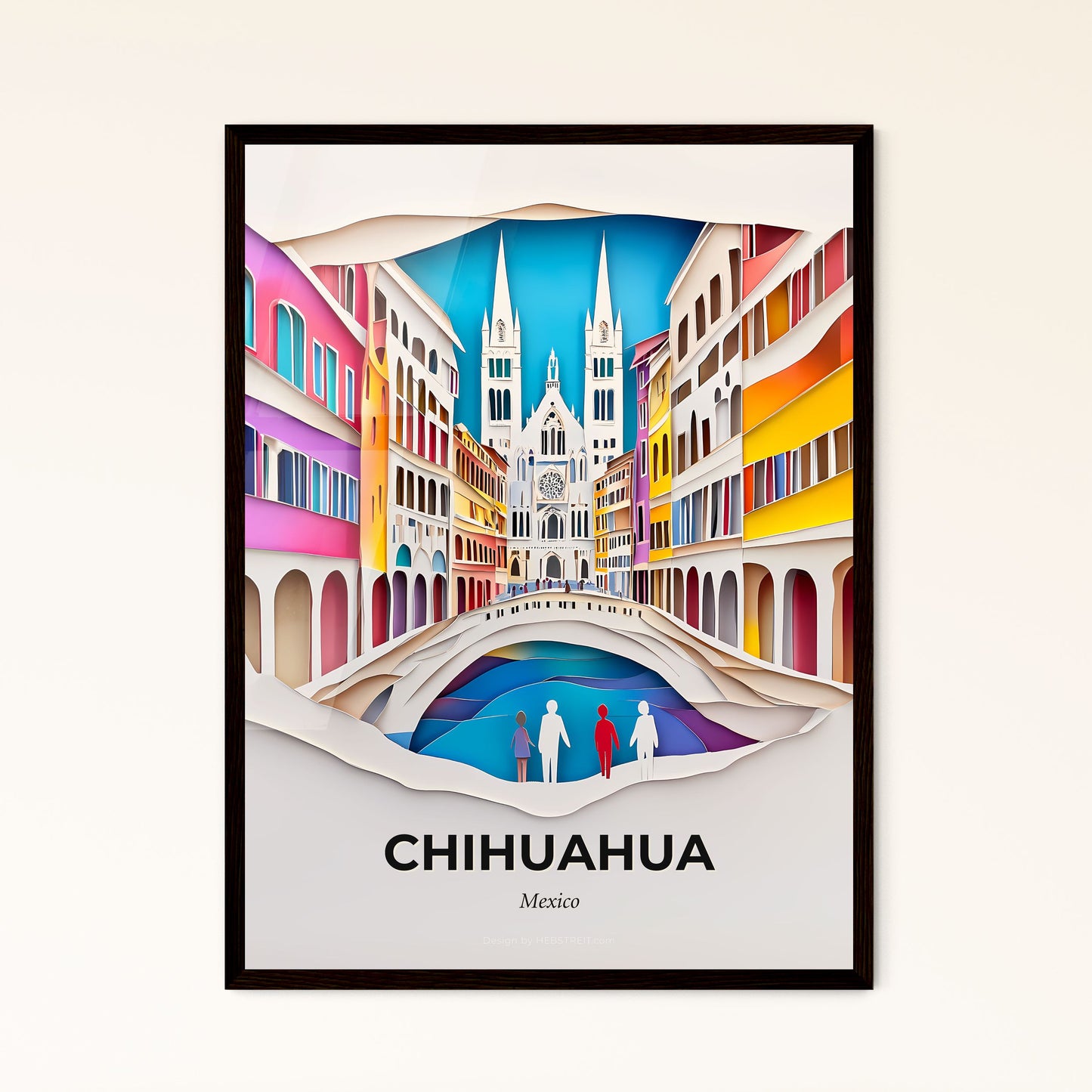 Vivid Chihuahua, Mexico - a paper cut of a city with a bridge