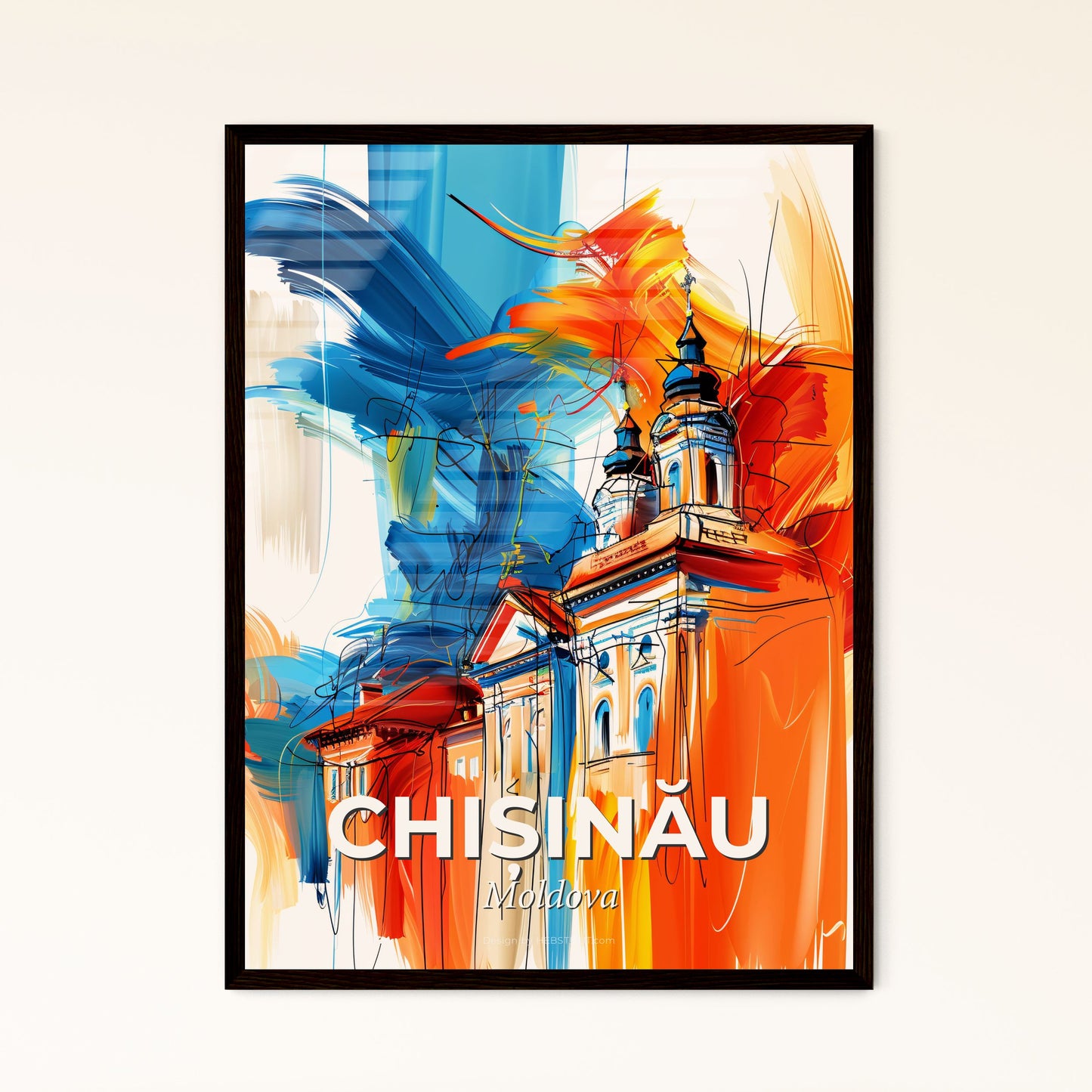 Vibrant Chișinău, Moldova - A Painting Of A Building With Colorful Paint