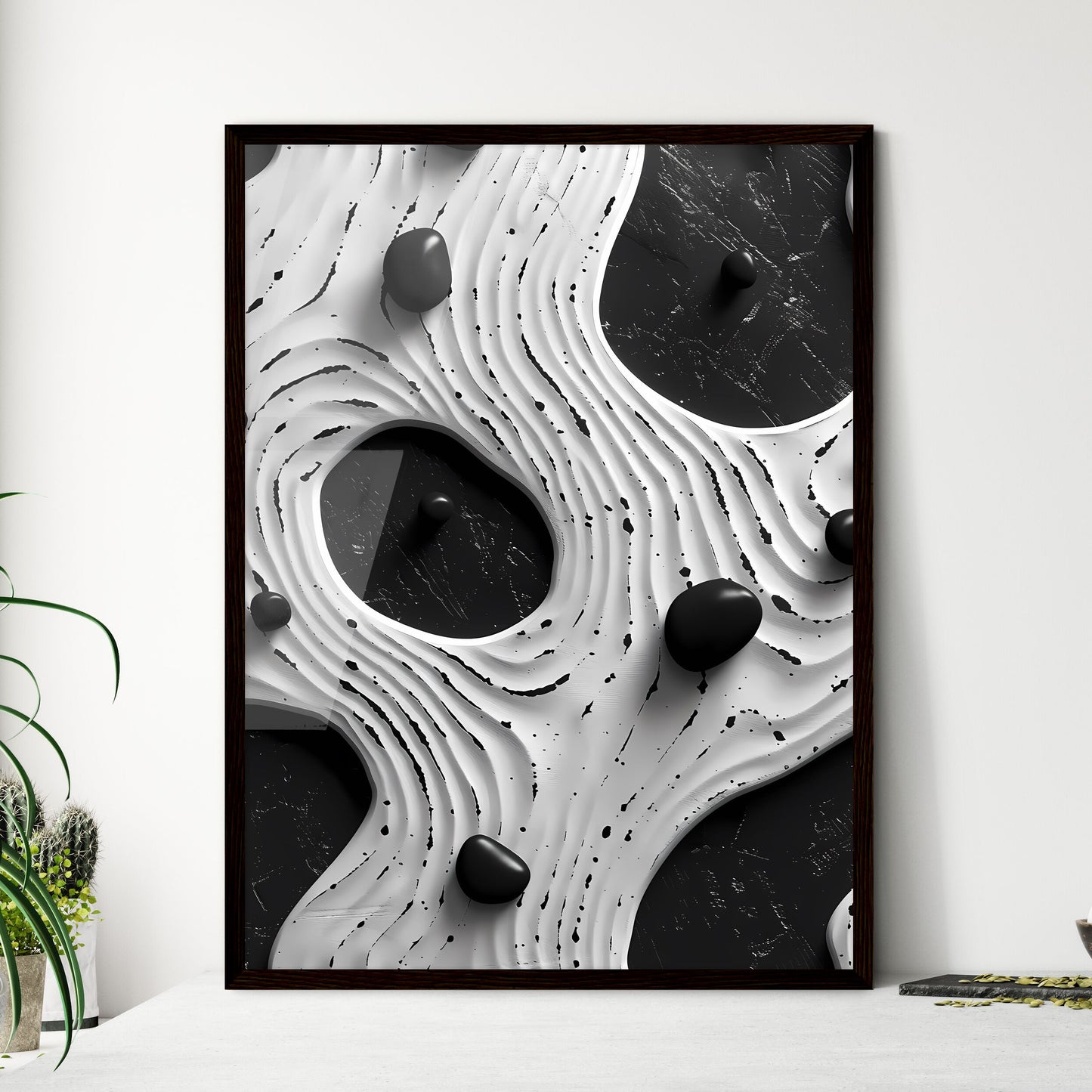 Black and white painting with stones pattern on a solid white background Wall Art