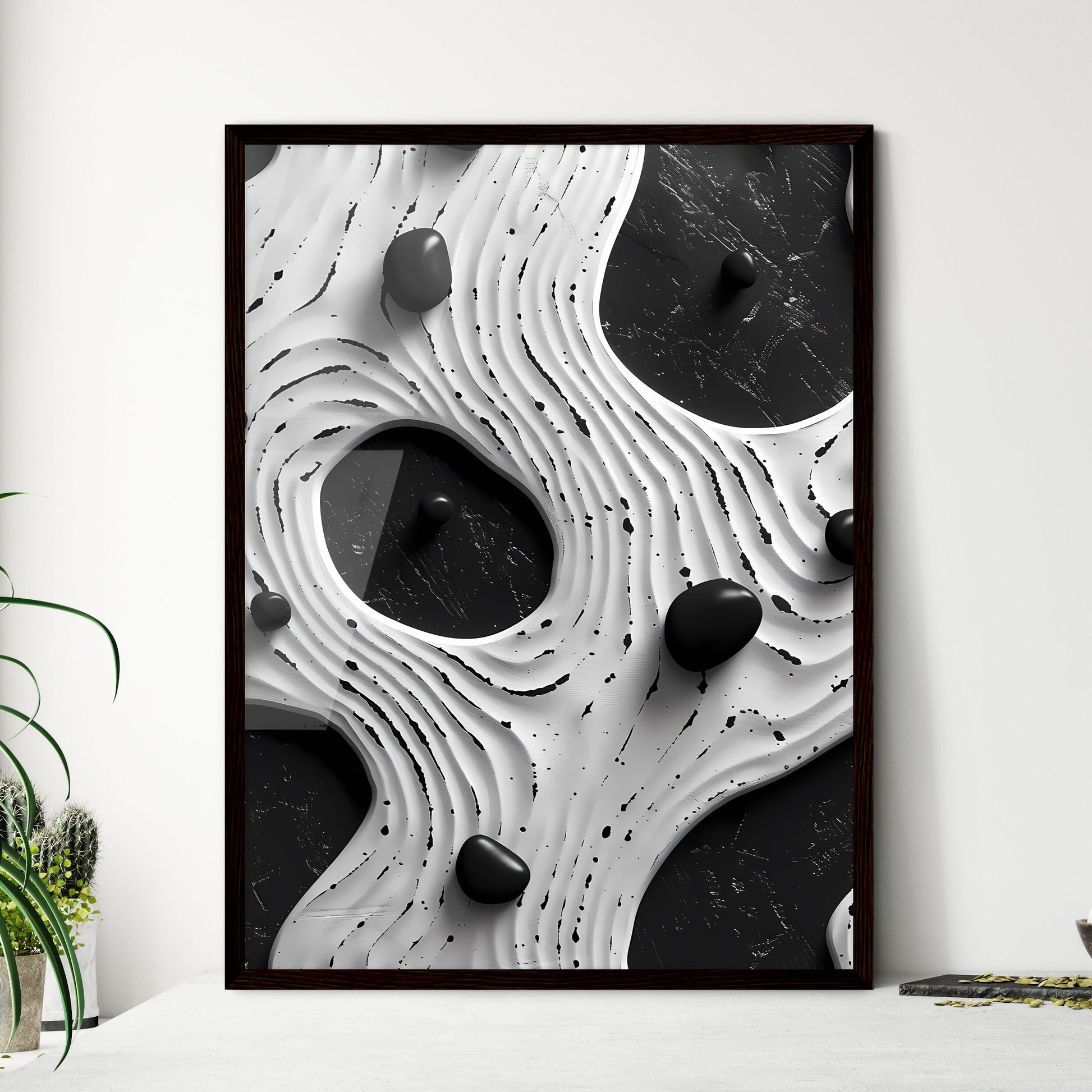Black and white painting with stones pattern on a solid white background Wall Art