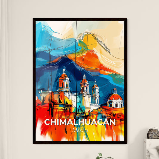 Vibrant Chimalhuacán, Mexico - A Painting Of A Building With A Mountain In The Background