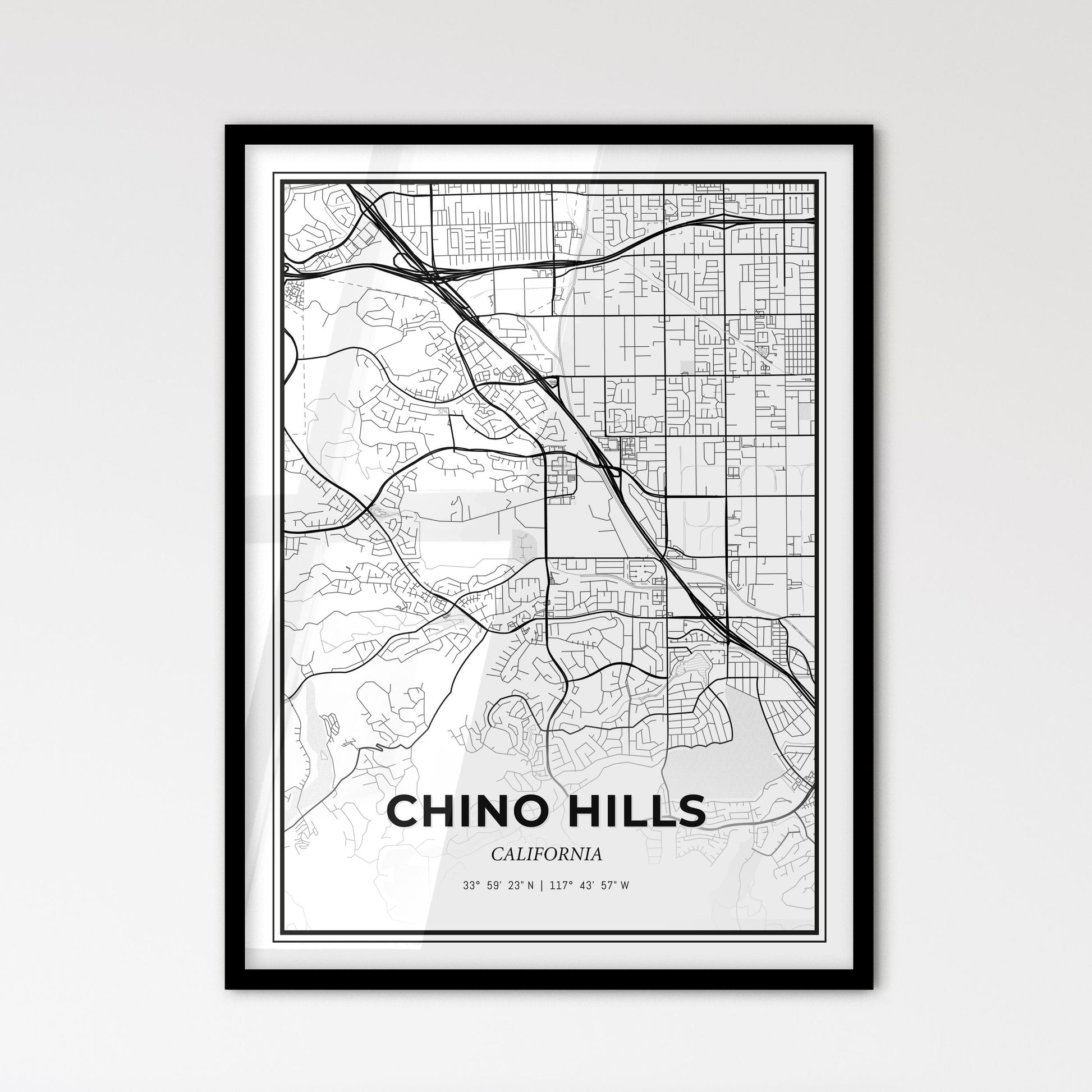 Chino Hills California - Scandinavian Style City Map for Modern Home Decor